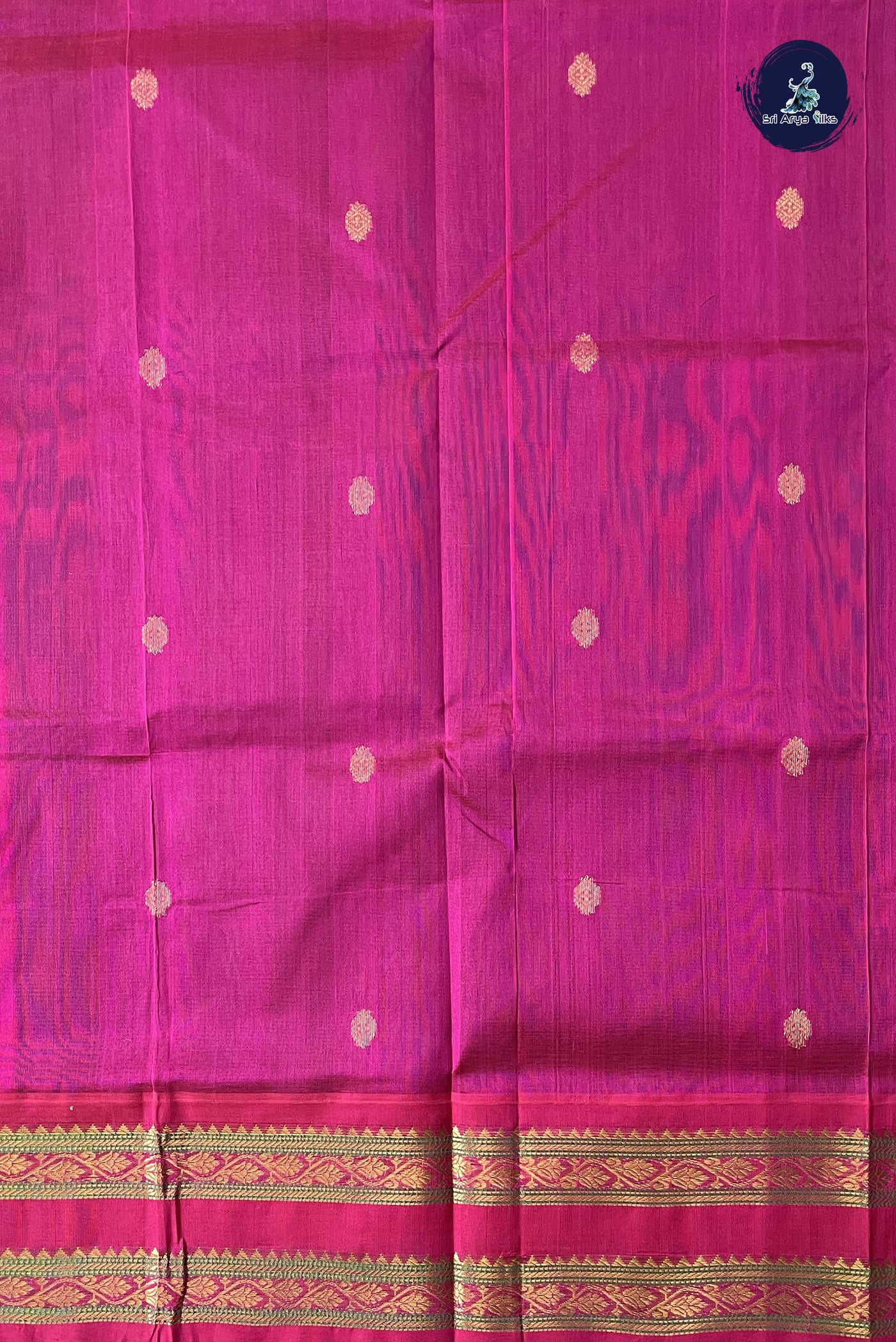 Bottle Green Korvai Silk Cotton Saree With Zari Buttas Pattern