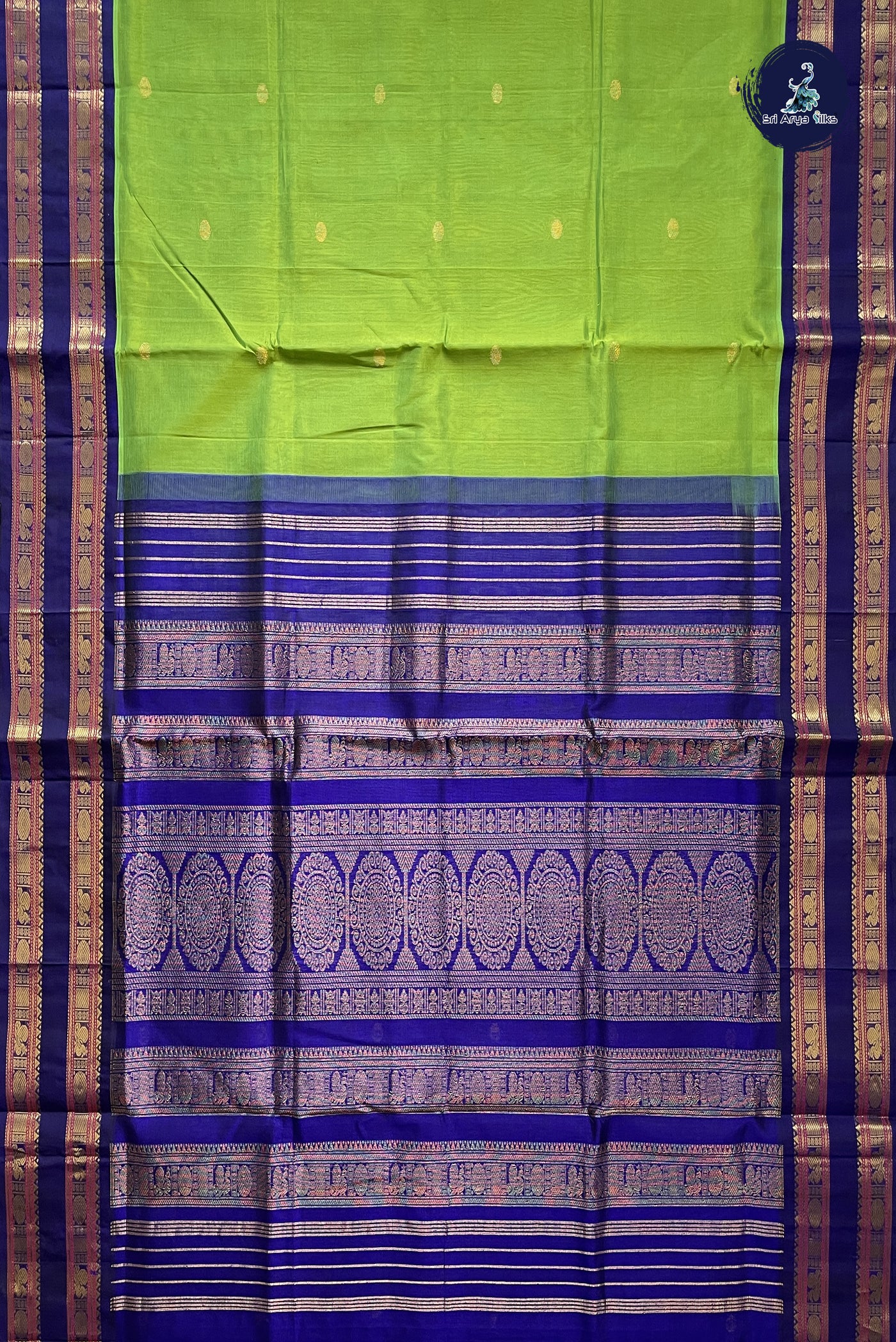 Emerald Green Korvai Silk Cotton Saree With Zari Buttas Pattern