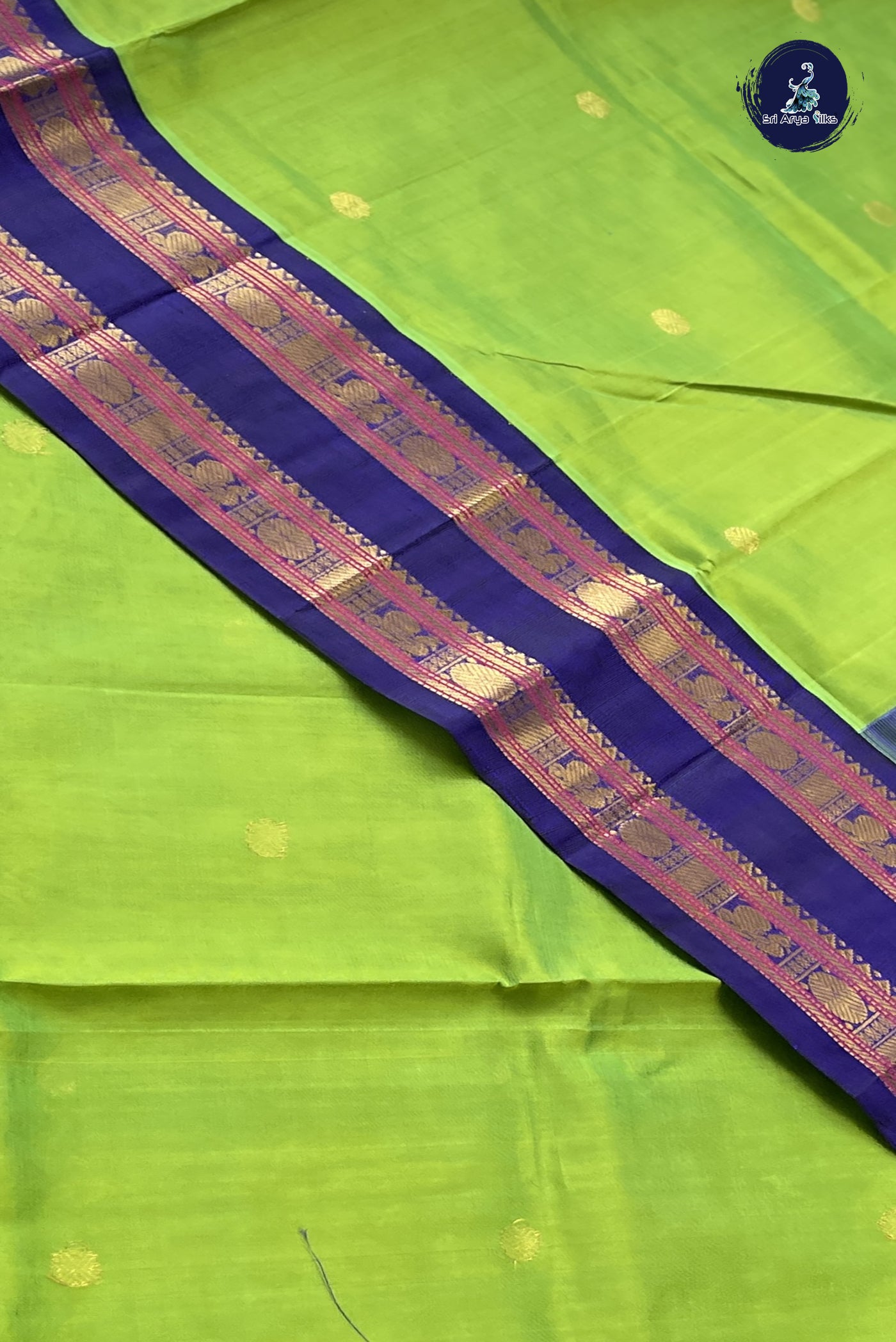 Emerald Green Korvai Silk Cotton Saree With Zari Buttas Pattern