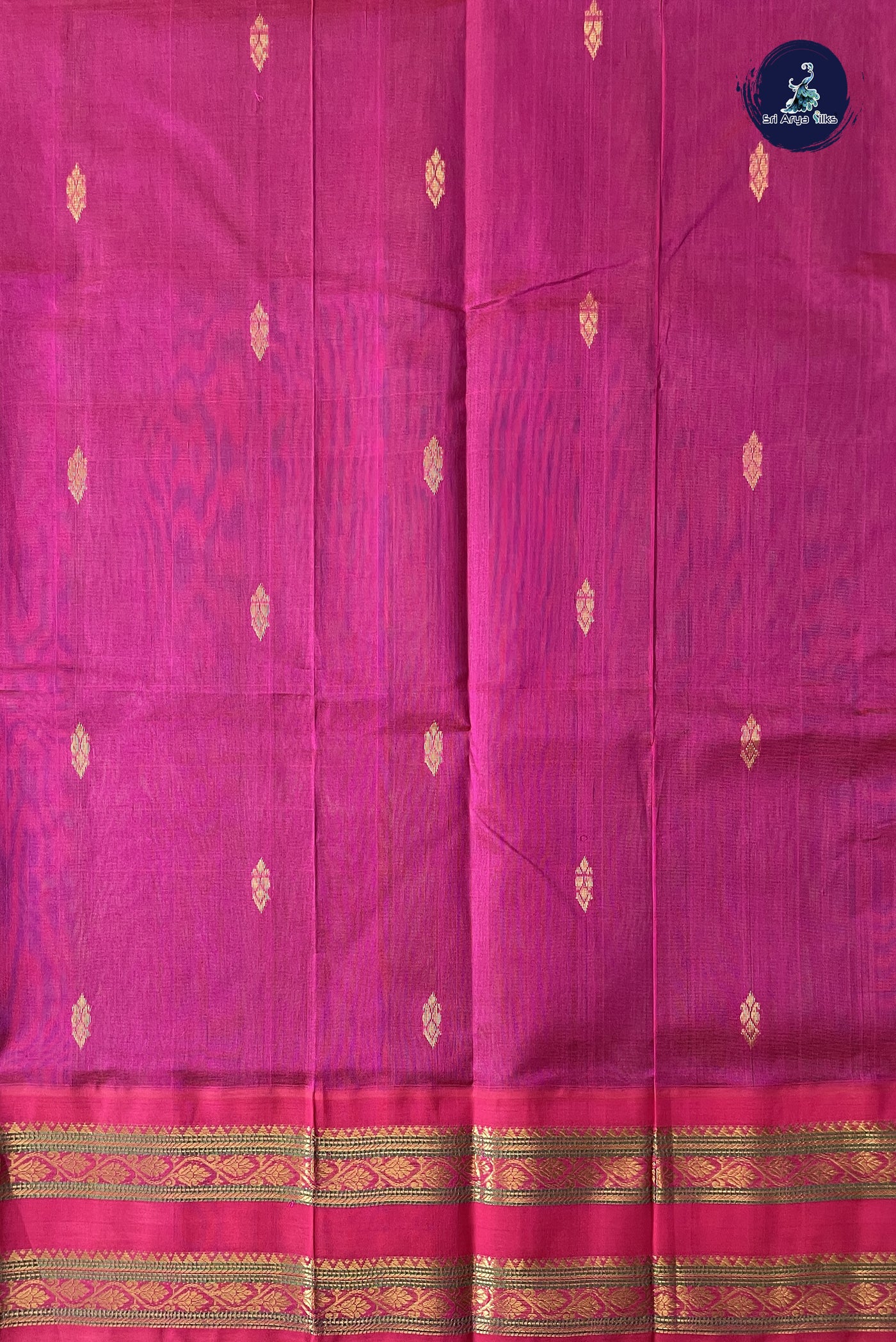 Bottle Green Korvai Silk Cotton Saree With Zari Buttas Pattern