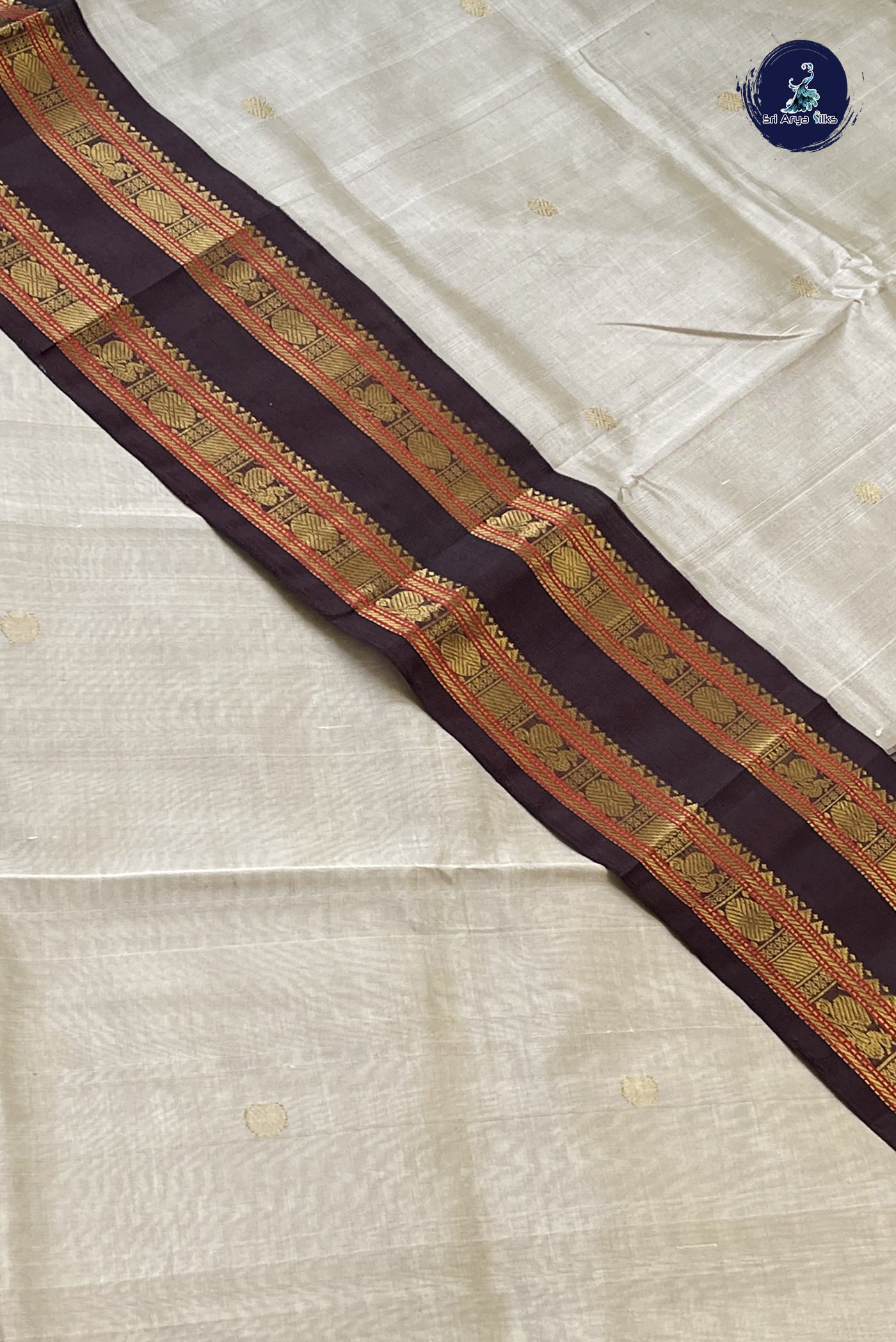 Silver Grey Korvai Silk Cotton Saree With Zari Buttas Pattern