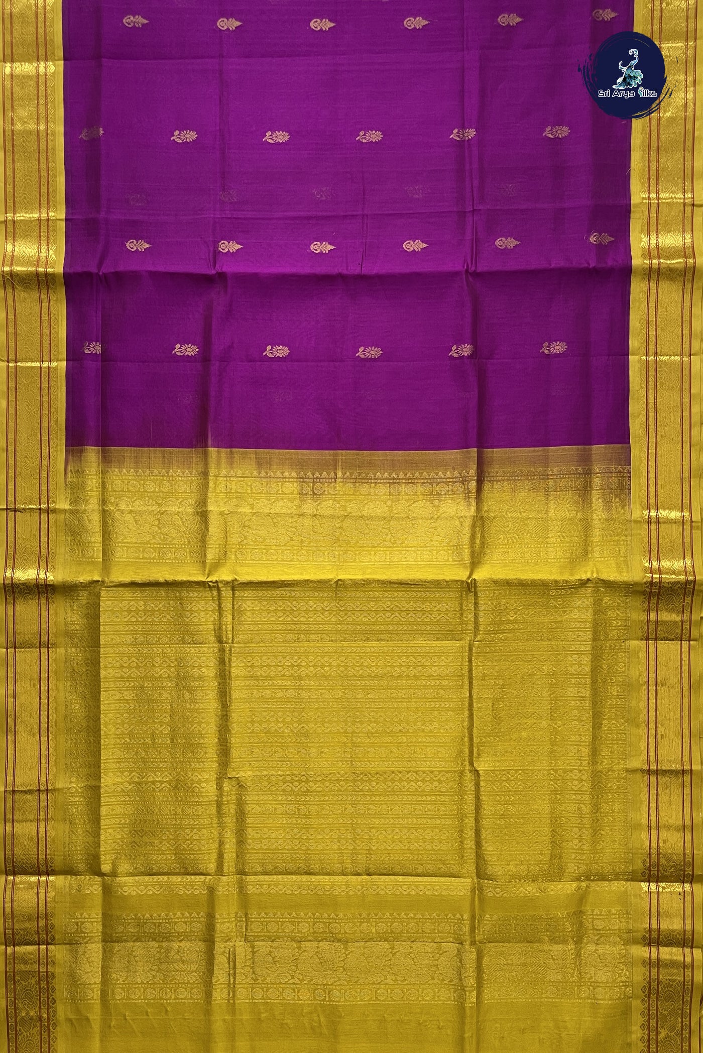 Magenta Pink Korvai Silk Cotton Saree With Zari Buttas Pattern