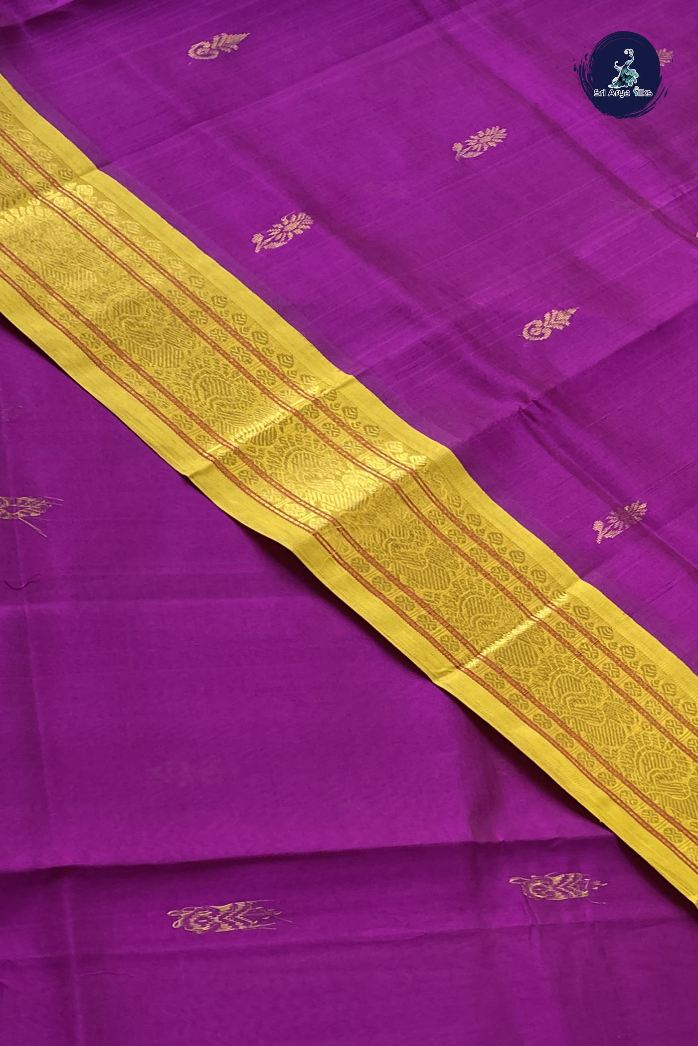 Magenta Pink Korvai Silk Cotton Saree With Zari Buttas Pattern