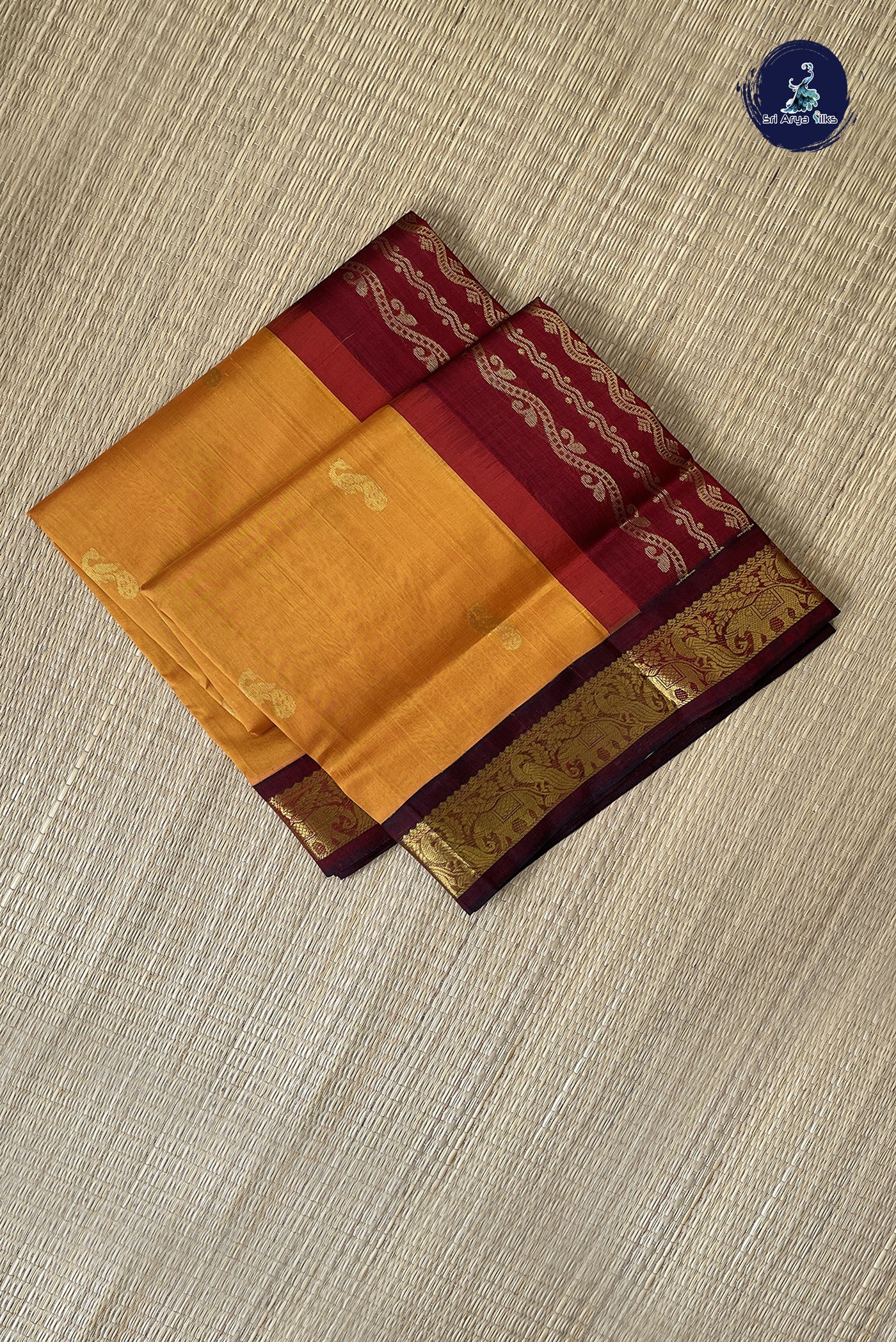 Mango Yellow Korvai Silk Cotton Saree With Zari Buttas Pattern