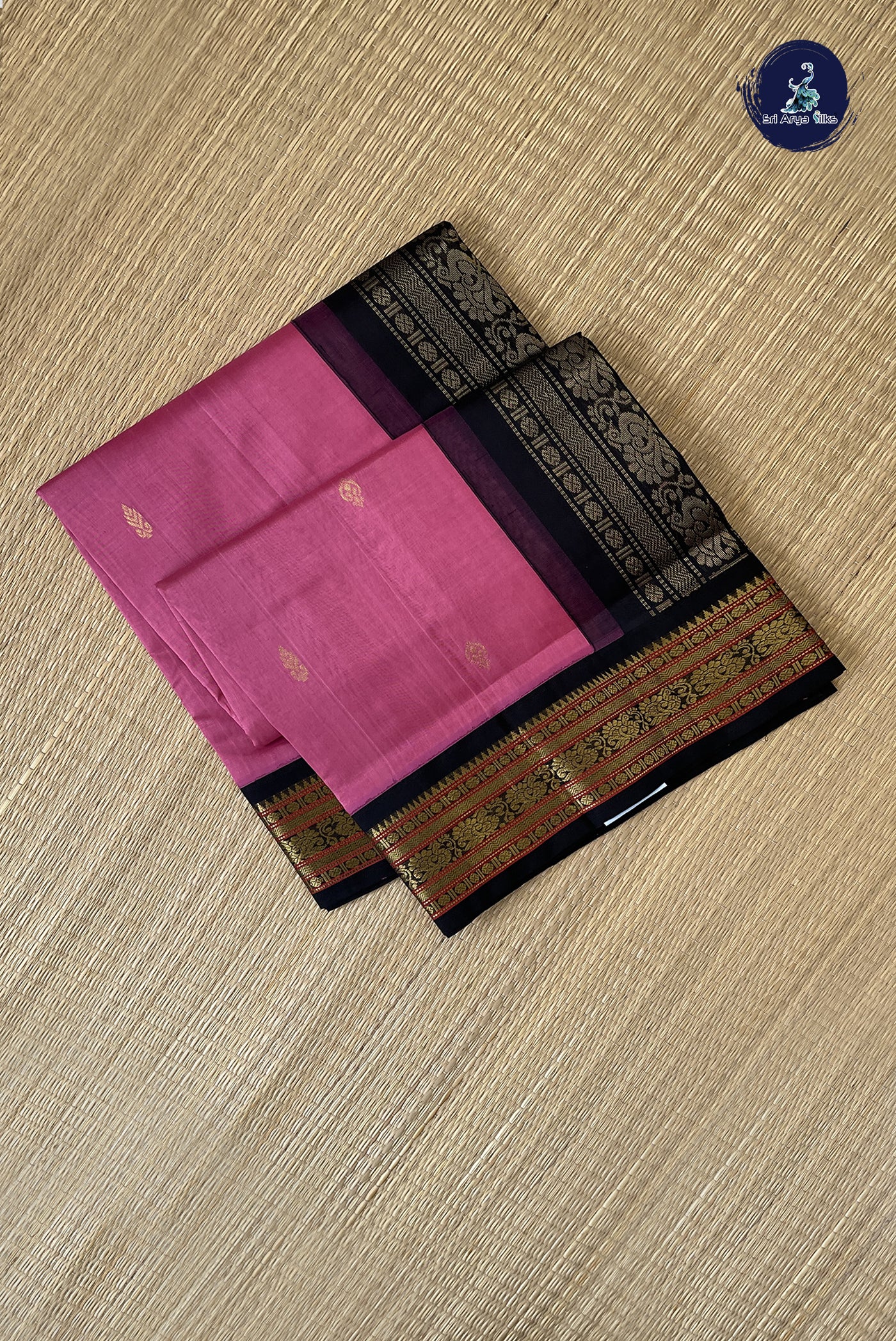 Lotus Pink Korvai Silk Cotton Saree With Zari Buttas Pattern