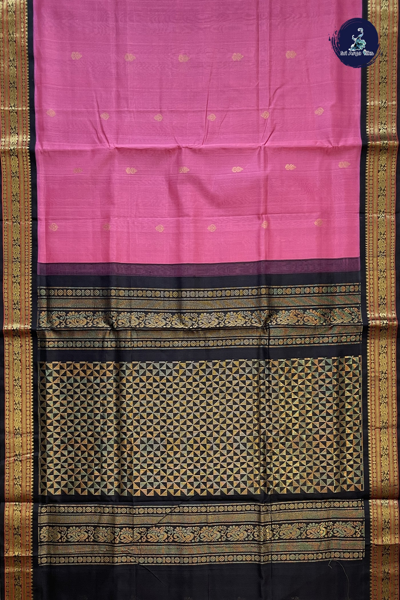 Lotus Pink Korvai Silk Cotton Saree With Zari Buttas Pattern