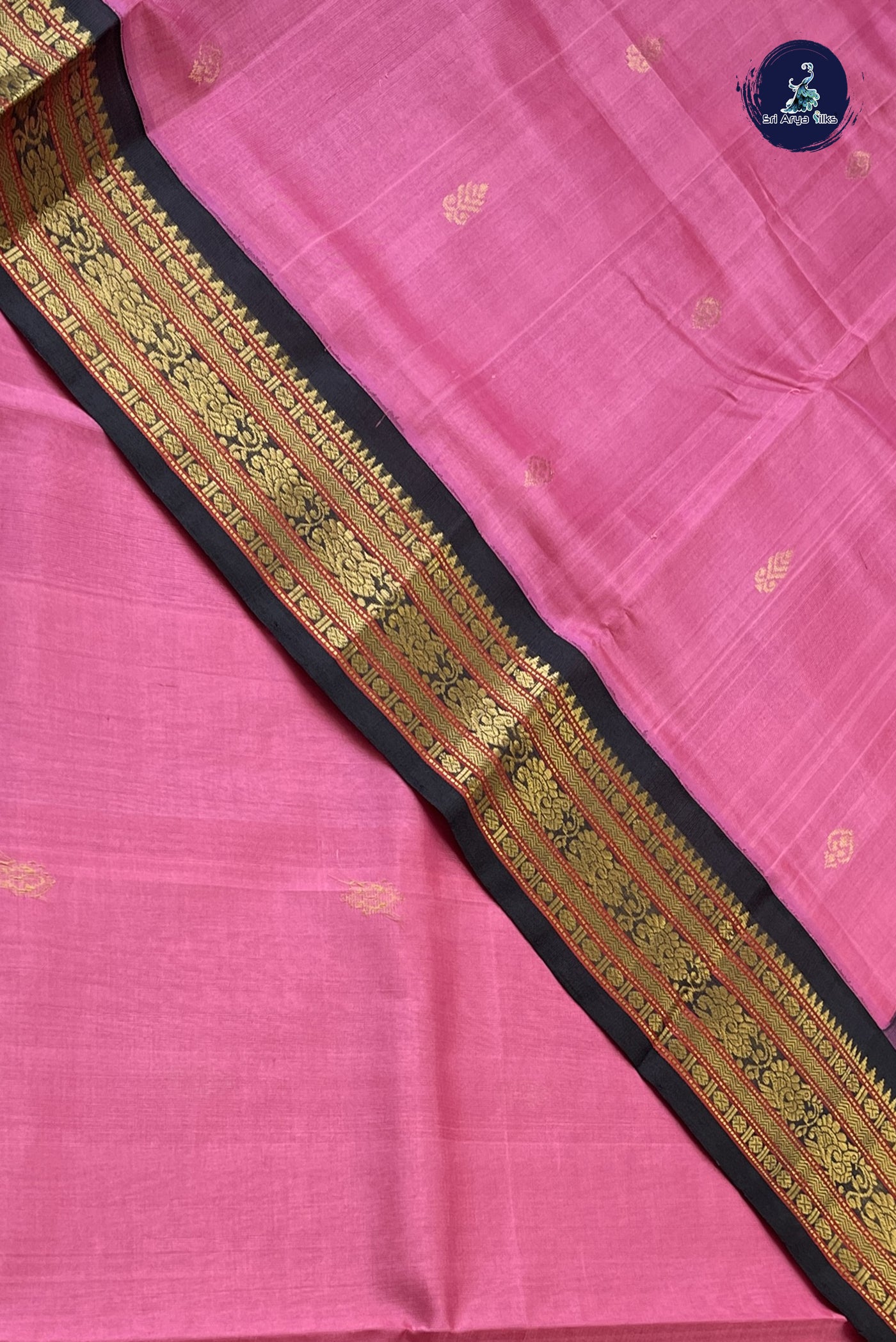 Lotus Pink Korvai Silk Cotton Saree With Zari Buttas Pattern