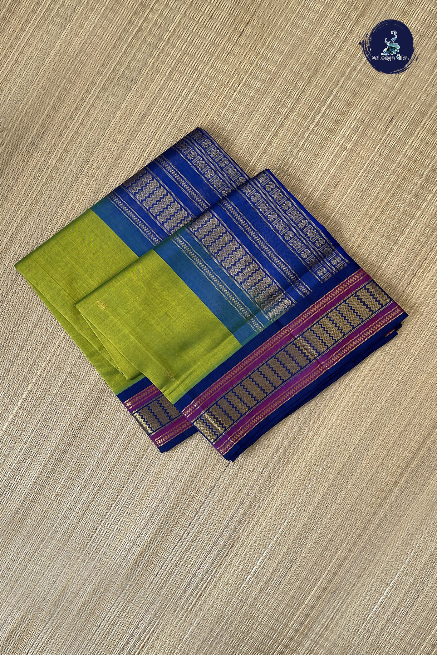 Lime Green Korvai Silk Cotton Saree With Zari Buttas Pattern