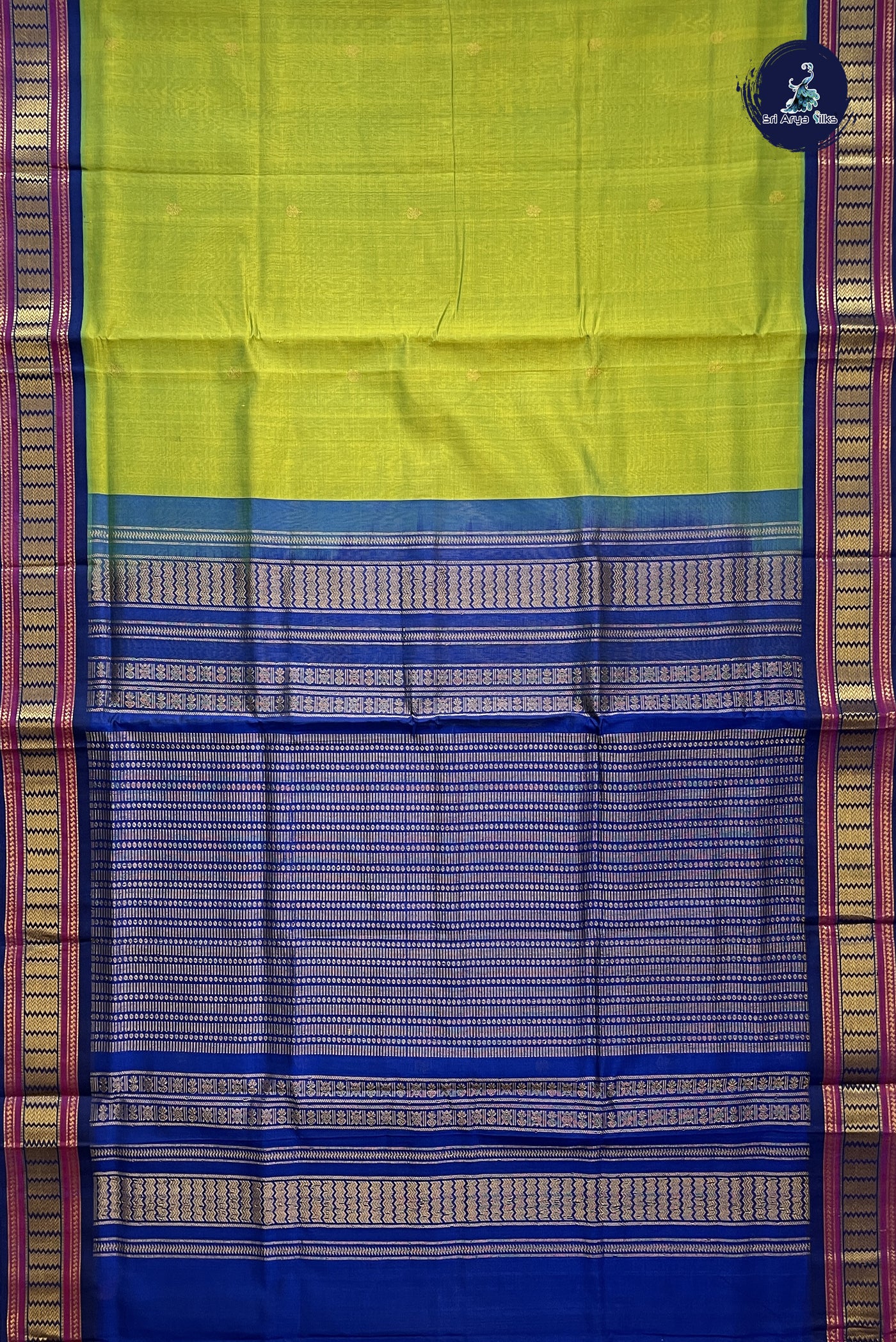 Lime Green Korvai Silk Cotton Saree With Zari Buttas Pattern