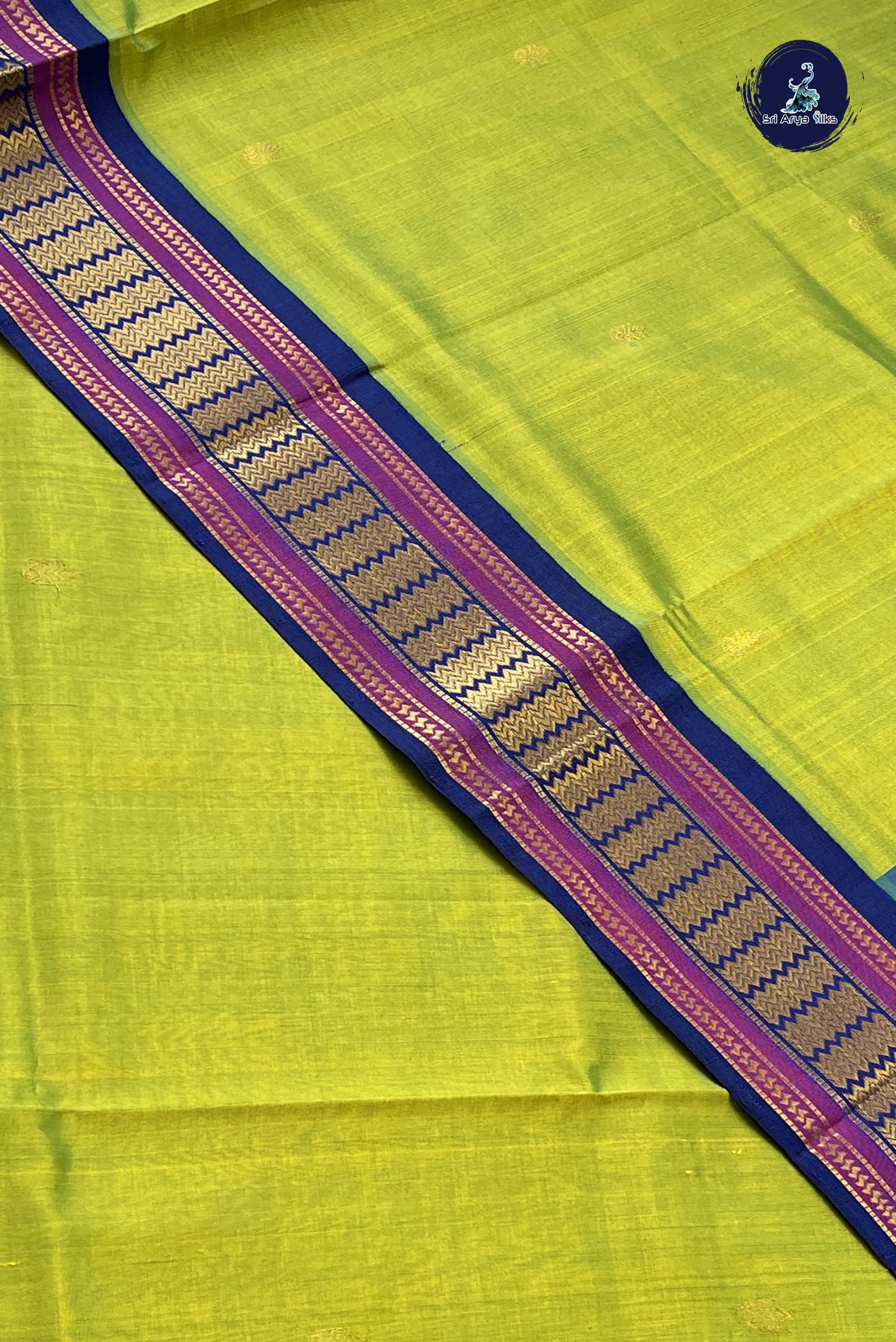 Lime Green Korvai Silk Cotton Saree With Zari Buttas Pattern