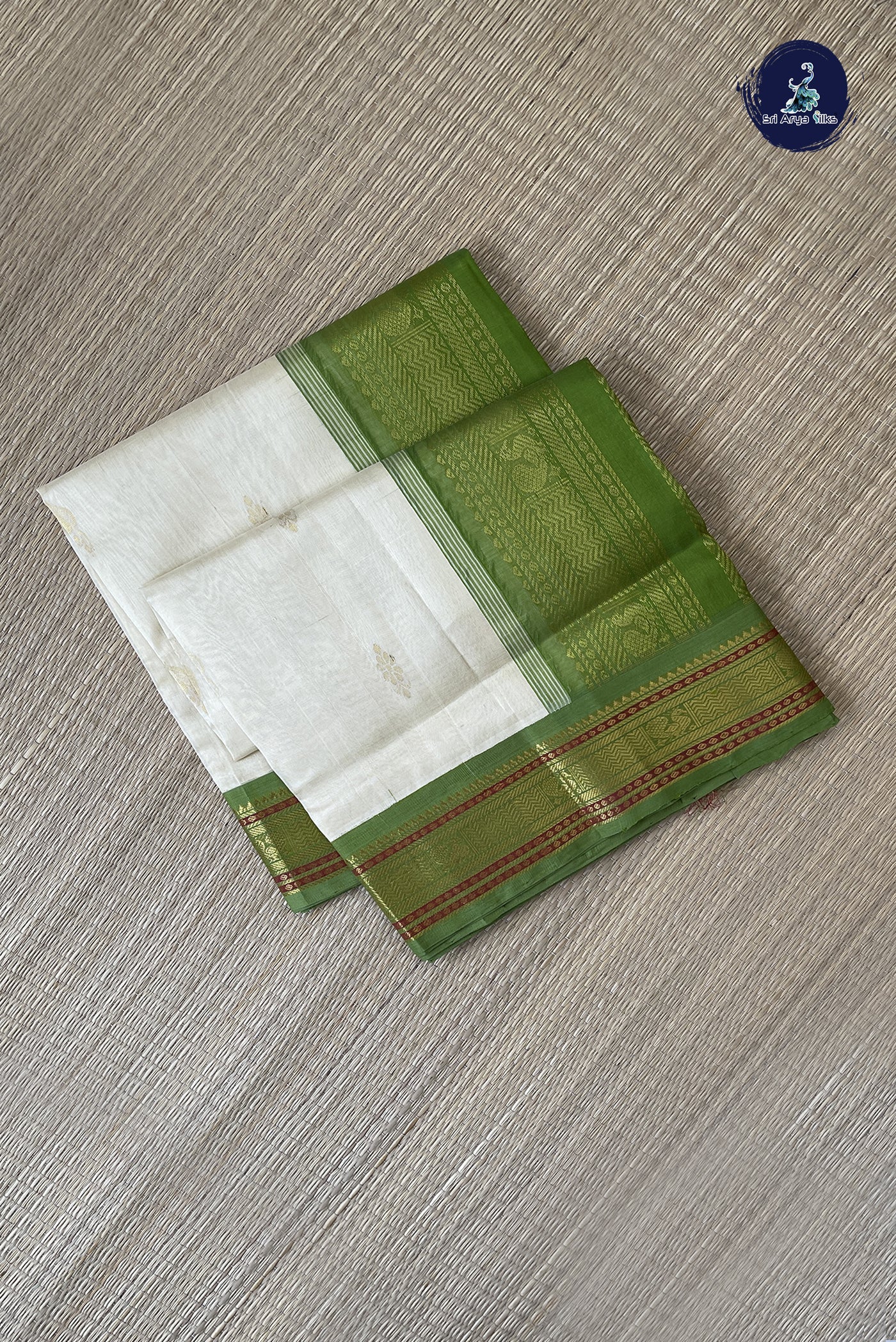 Off White Korvai Silk Cotton Saree With Zari Buttas Pattern