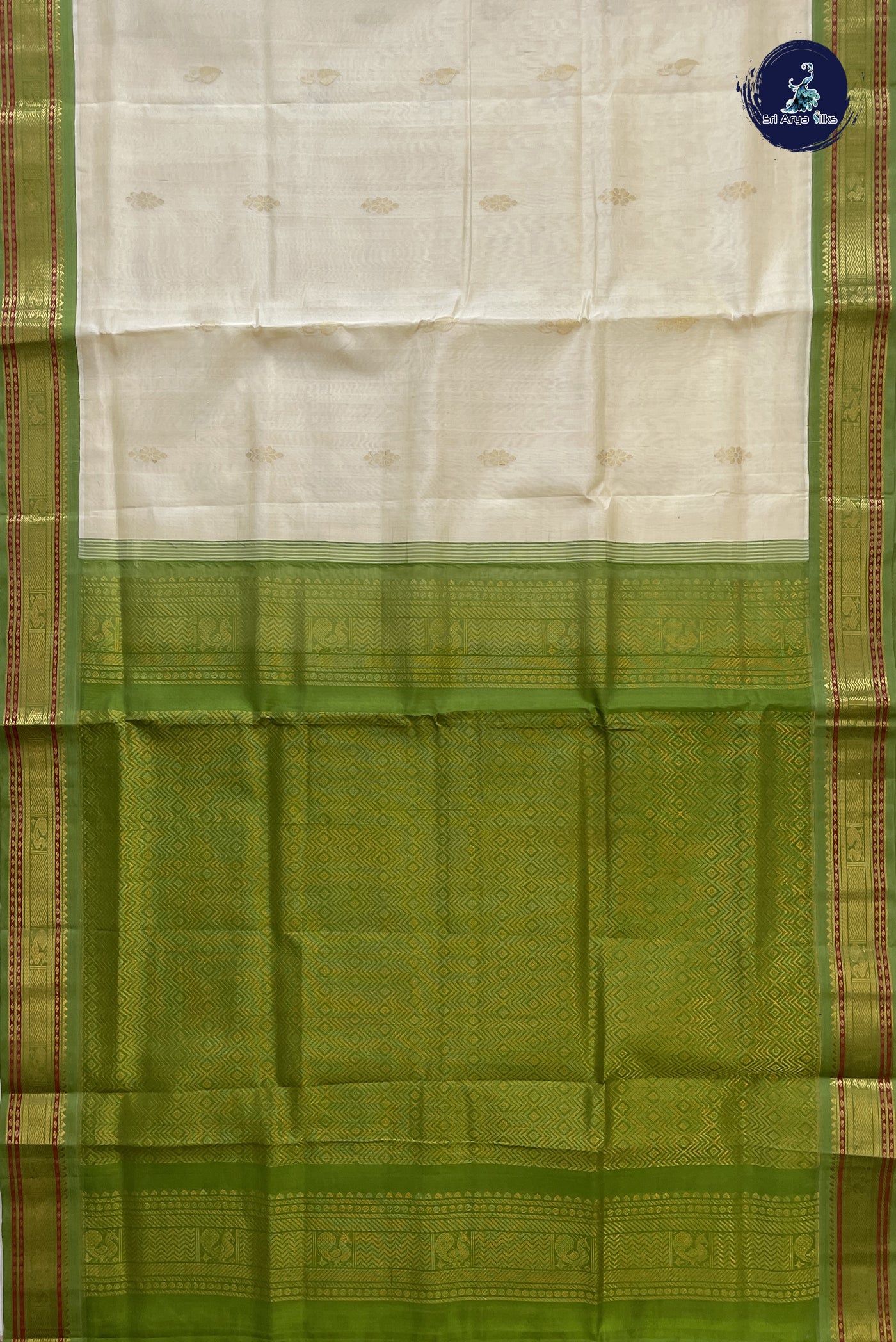 Off White Korvai Silk Cotton Saree With Zari Buttas Pattern