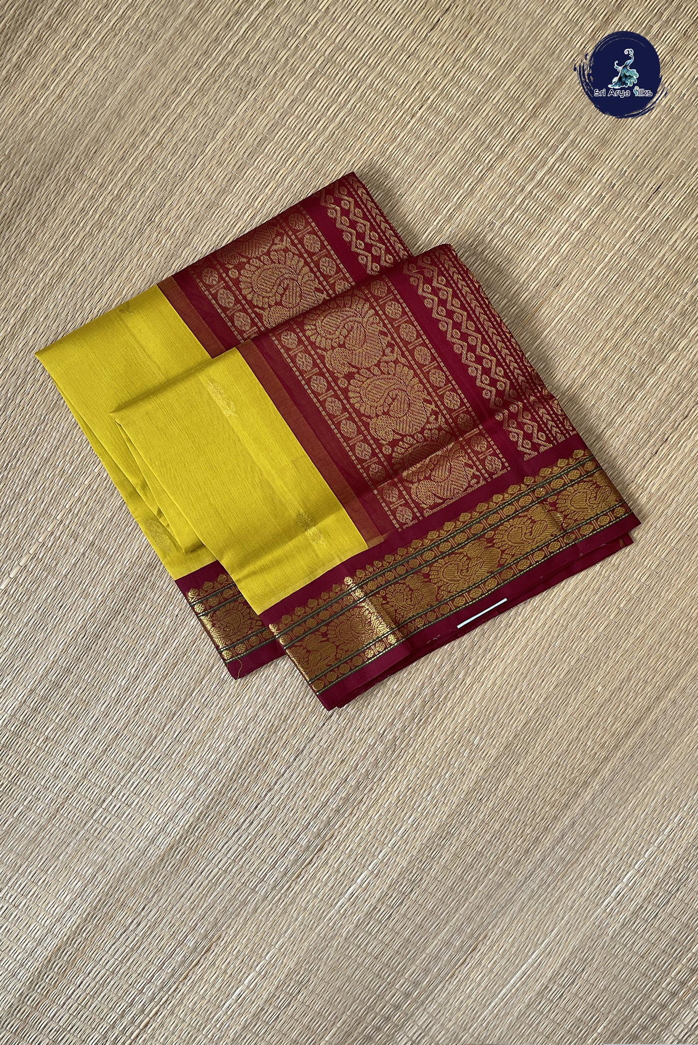 Lemon Yellow Korvai Silk Cotton Saree With Zari Buttas Pattern