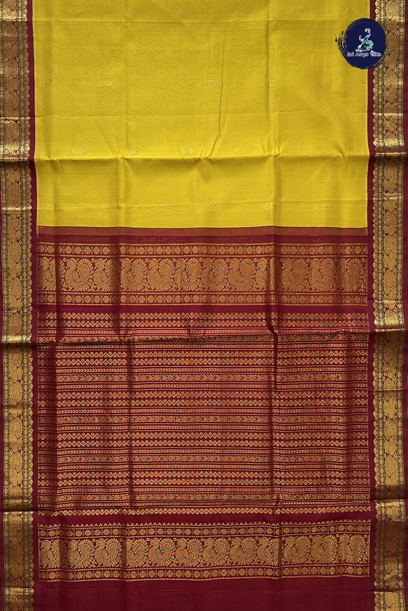 Lemon Yellow Korvai Silk Cotton Saree With Zari Buttas Pattern