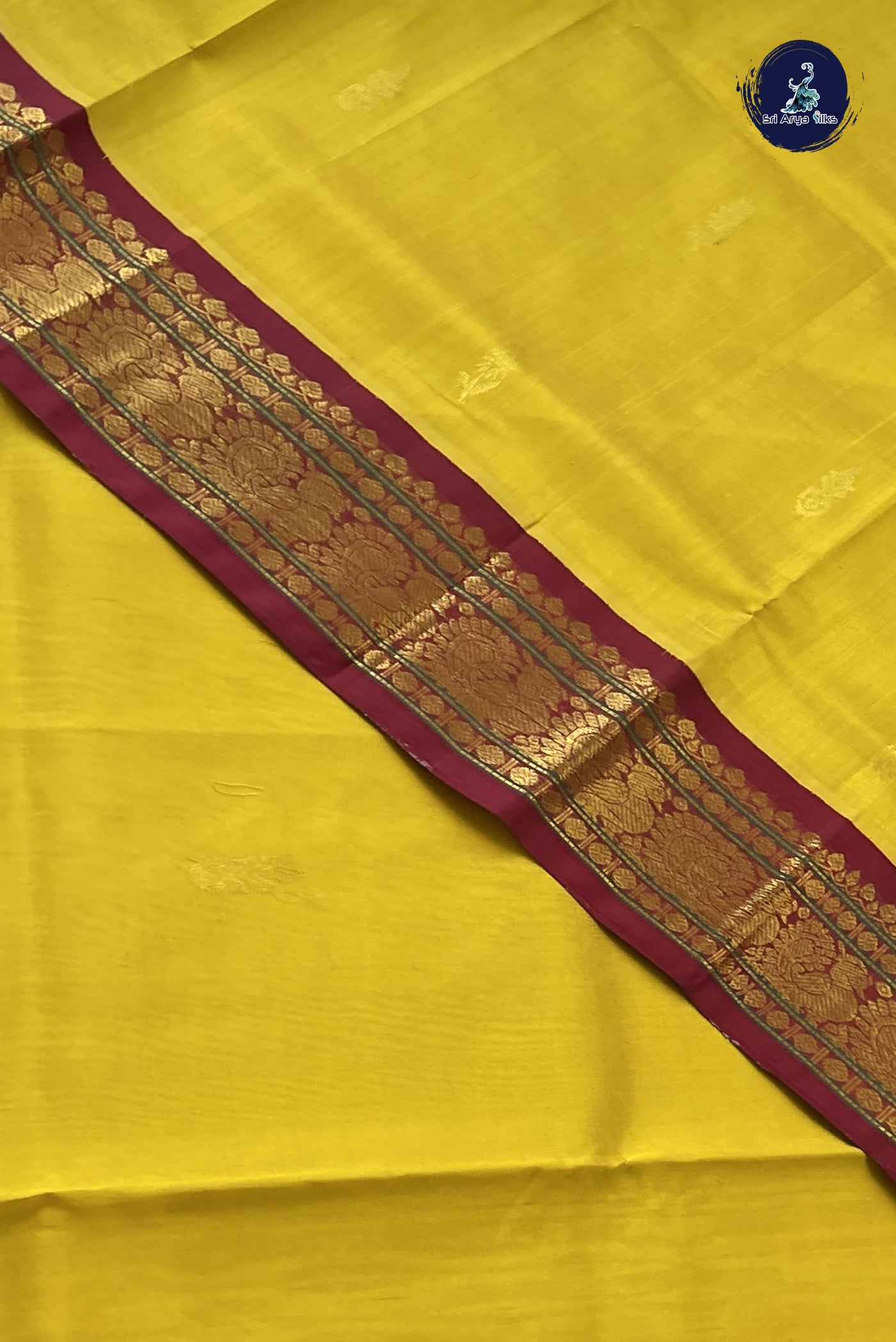 Lemon Yellow Korvai Silk Cotton Saree With Zari Buttas Pattern