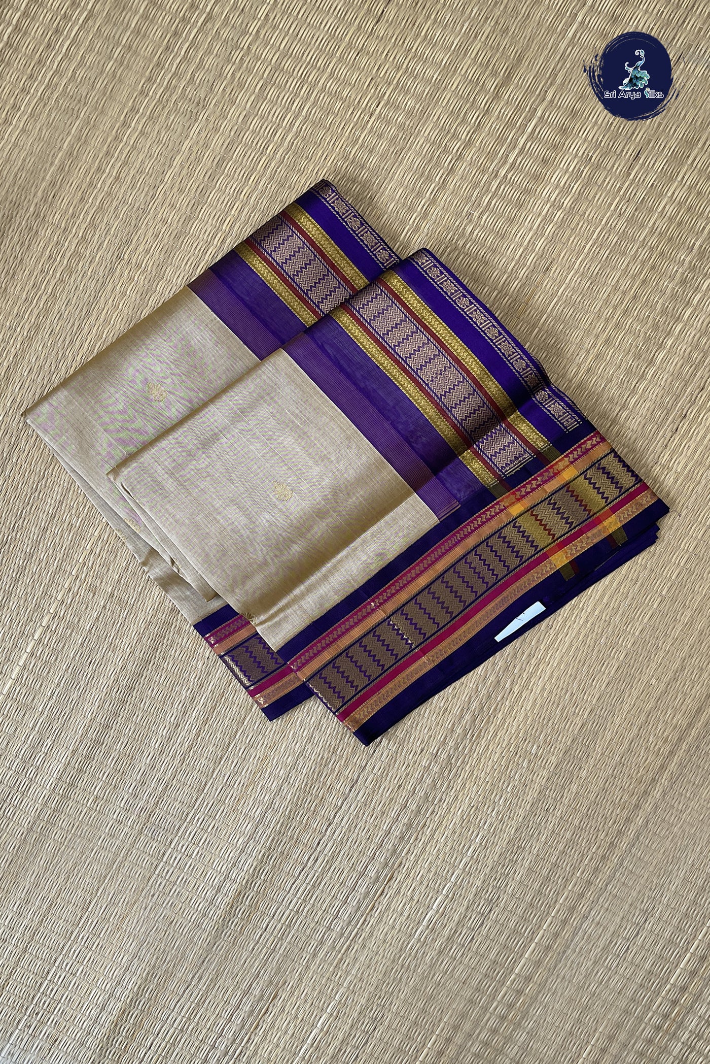 Khaki Korvai Silk Cotton Saree With Zari Buttas Pattern