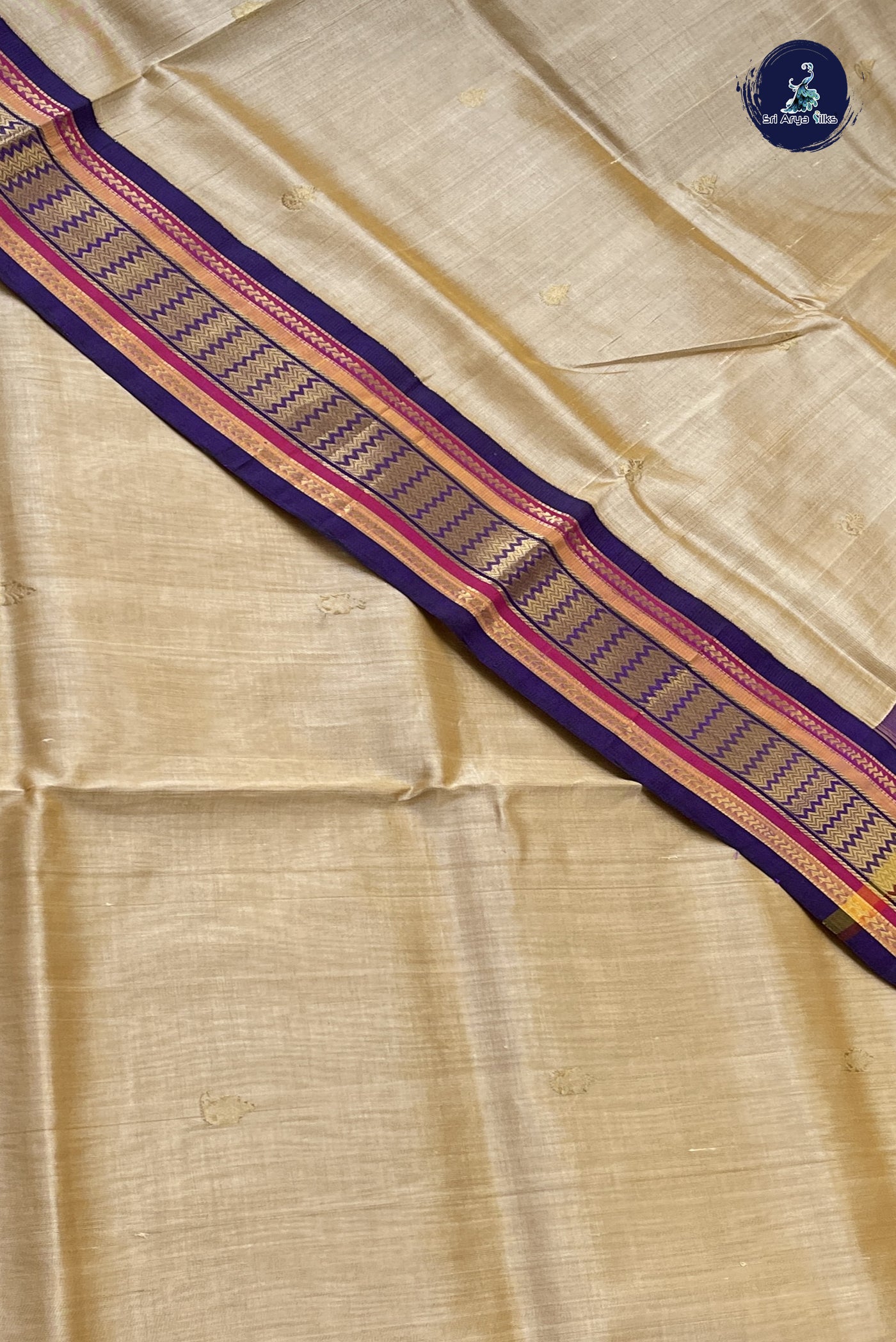 Khaki Korvai Silk Cotton Saree With Zari Buttas Pattern