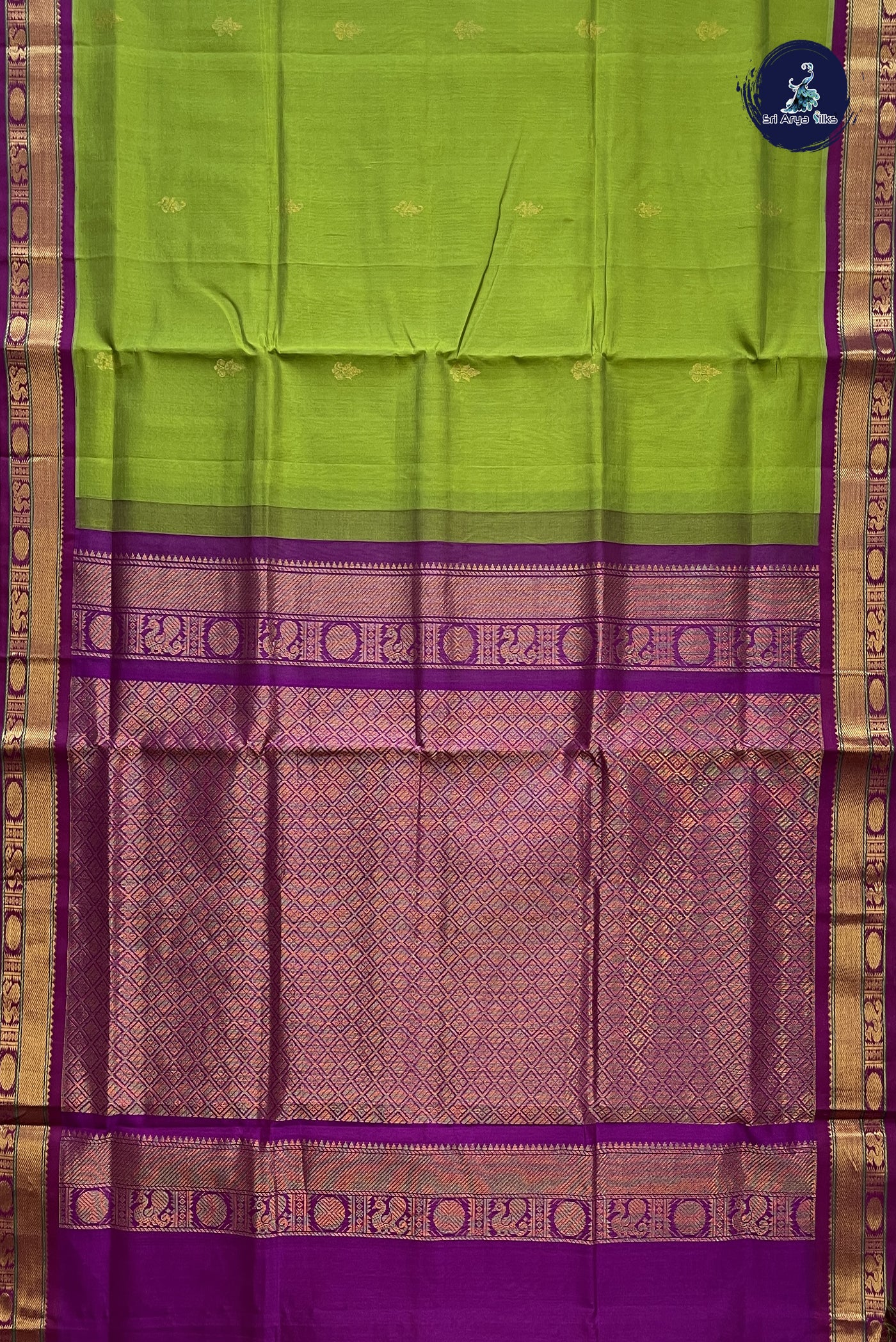 Light Green Korvai Silk Cotton Saree With Zari Buttas Pattern