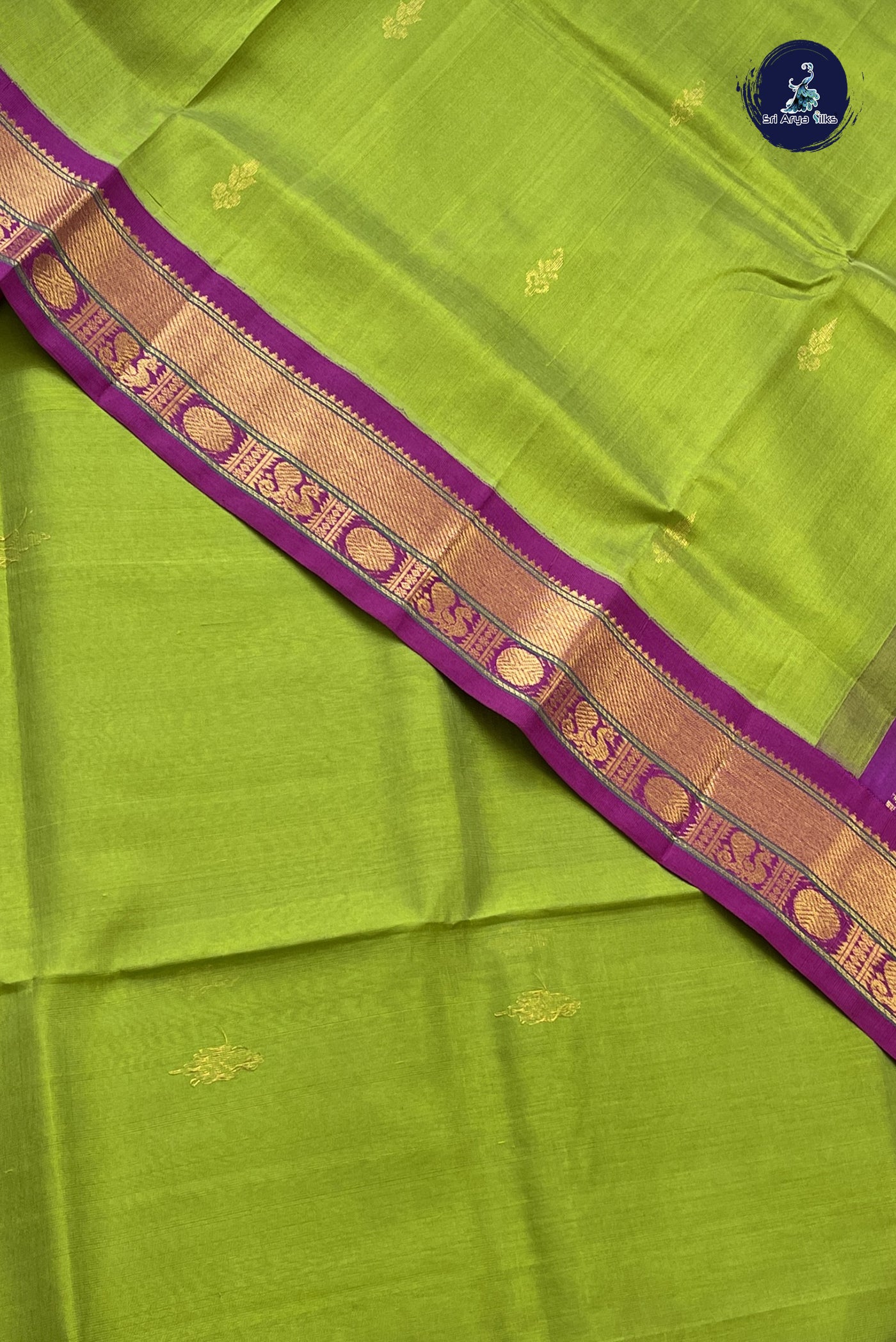 Light Green Korvai Silk Cotton Saree With Zari Buttas Pattern