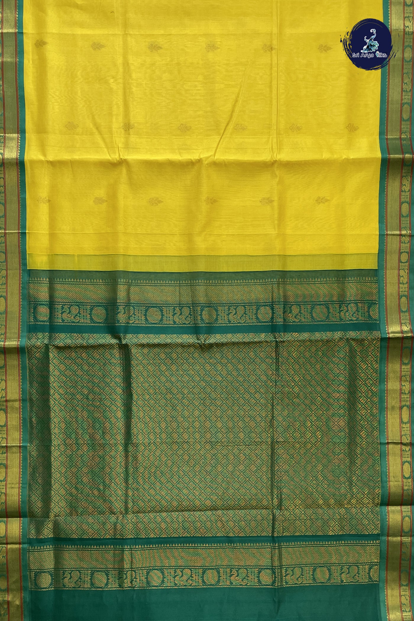 Lemon Yellow Korvai Silk Cotton Saree With Zari Buttas Pattern