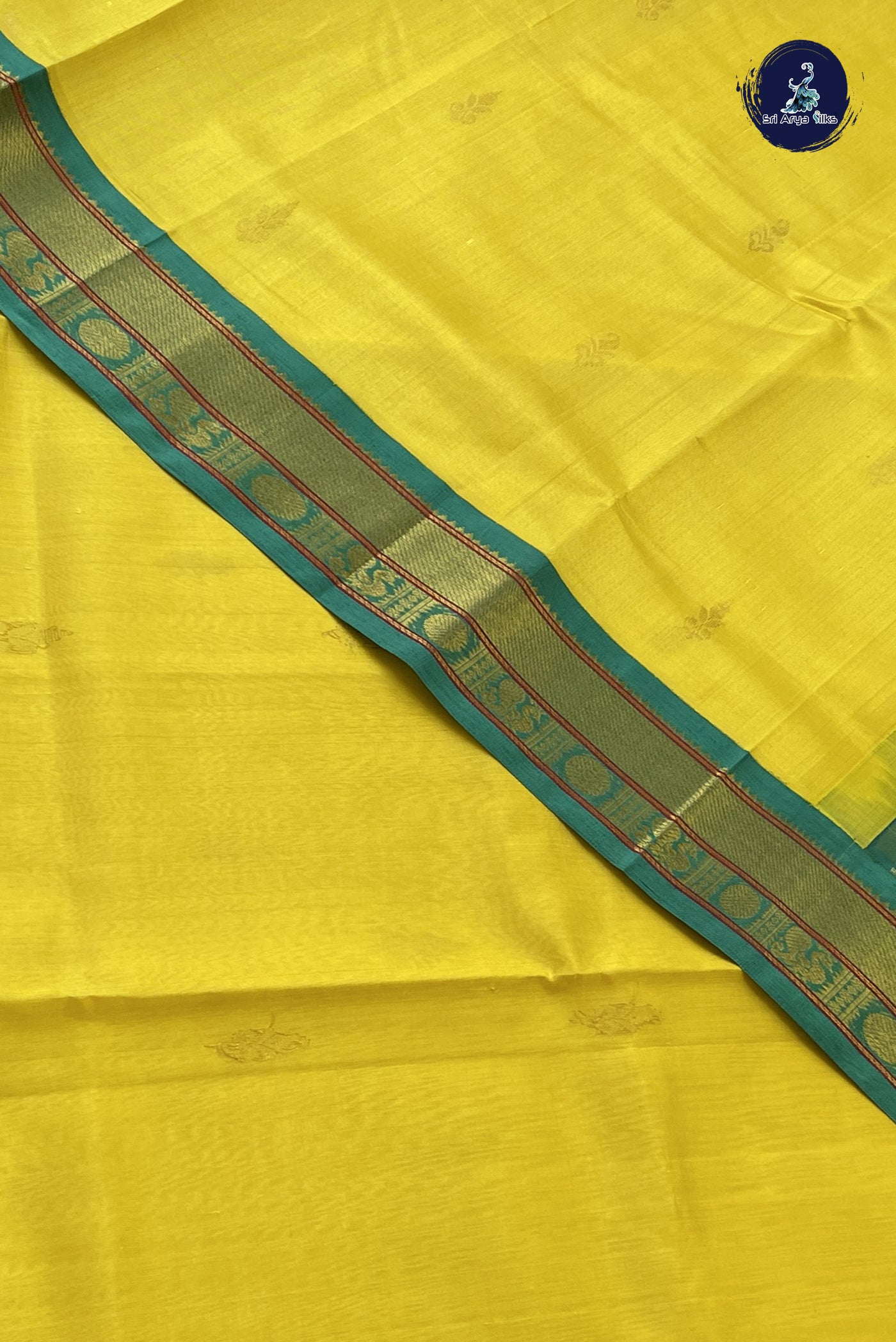 Lemon Yellow Korvai Silk Cotton Saree With Zari Buttas Pattern