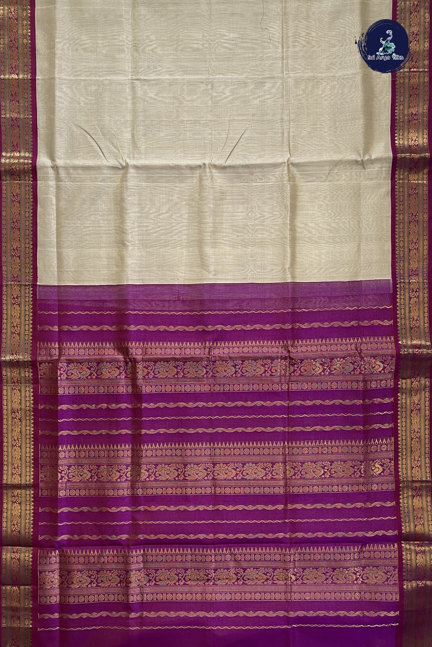 Beige Vaira Oosi Silk Cotton Saree With Vaira Oosi Pattern