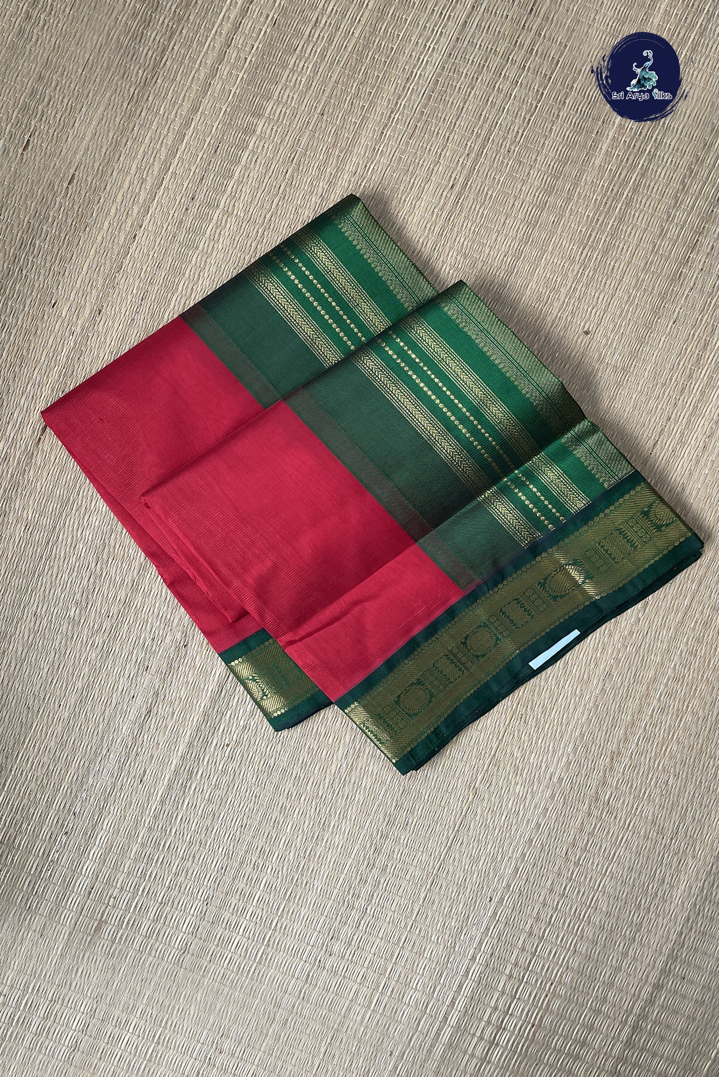 Red Vaira Oosi Silk Cotton Saree With Vaira Oosi Pattern