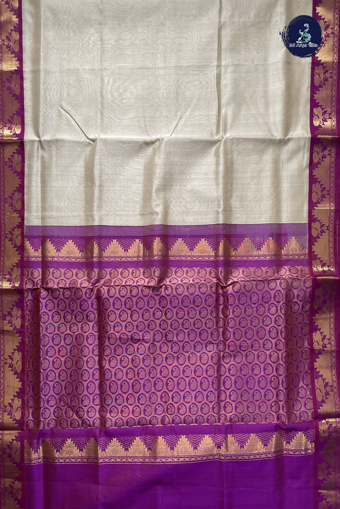 Beige Vaira Oosi Silk Cotton Saree With Vaira Oosi Pattern