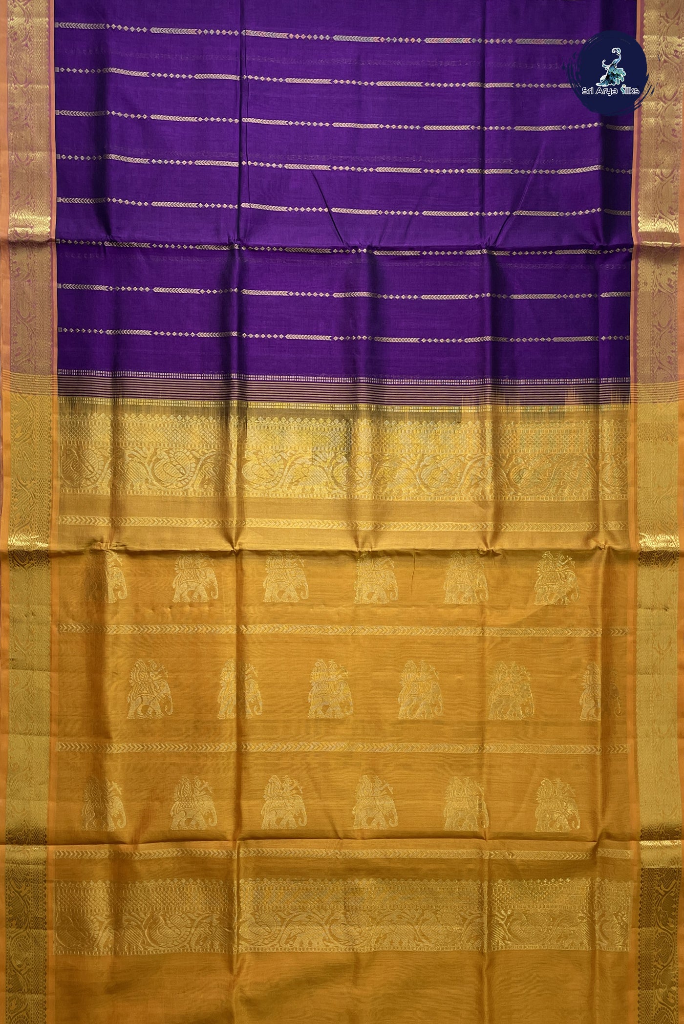 Jamun Simple Silk Cotton Saree With Stripes Pattern