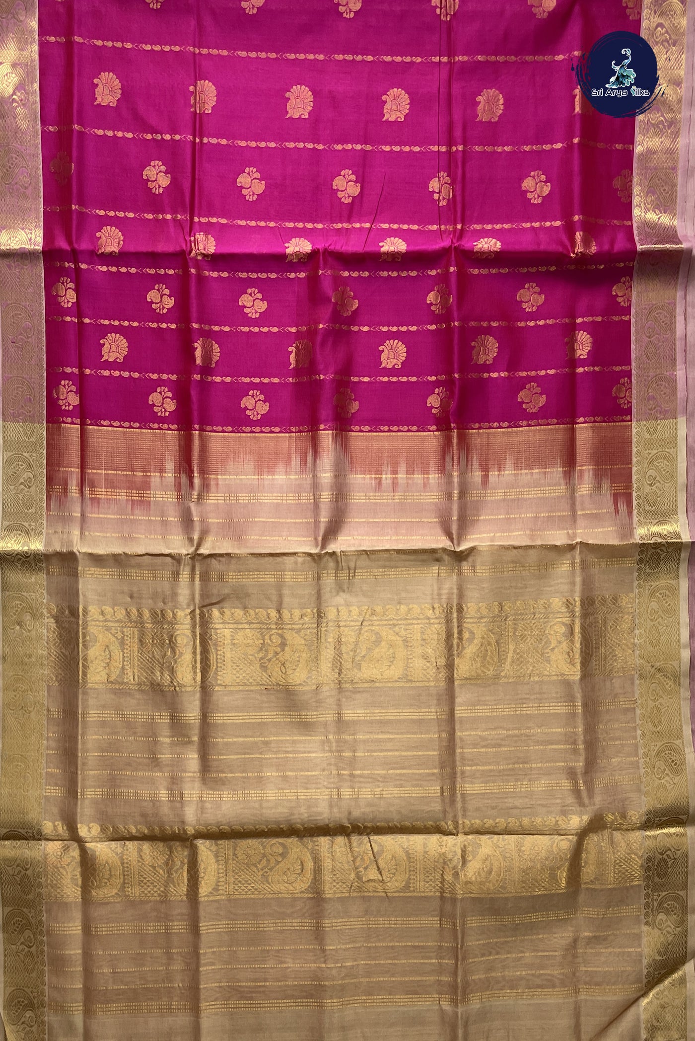 Dark Pink Simple Silk Cotton Saree With Stripes Pattern