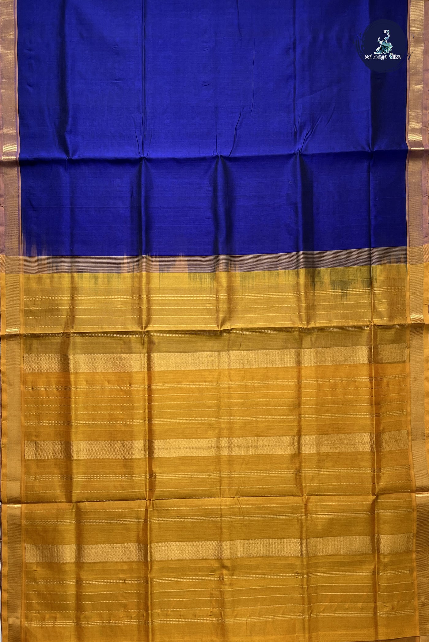 Royal Blue Simple Silk Cotton Saree With Plain Pattern