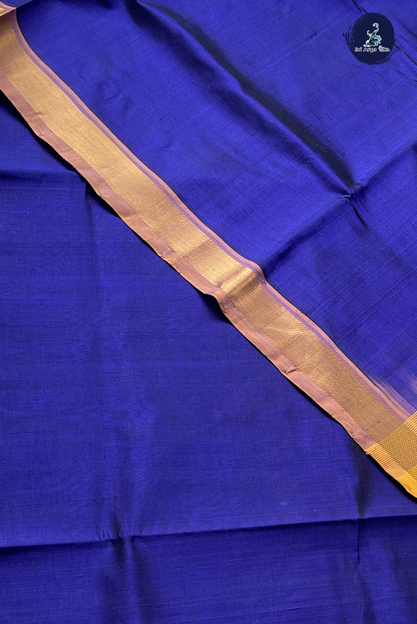 Royal Blue Simple Silk Cotton Saree With Plain Pattern