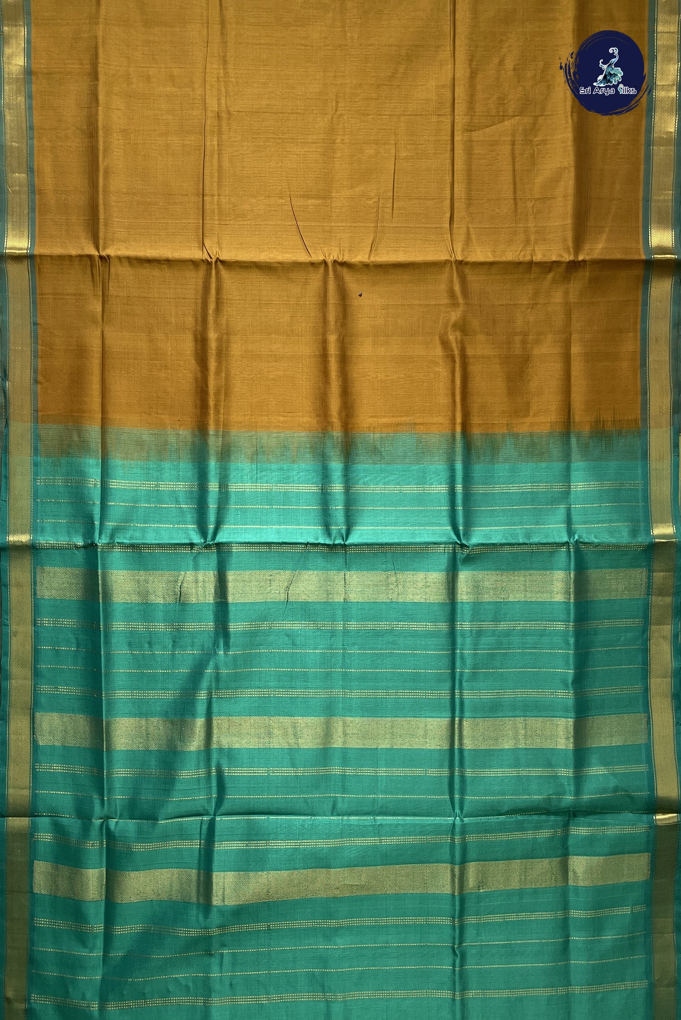 Golden Mustard Simple Silk Cotton Saree With Plain Pattern