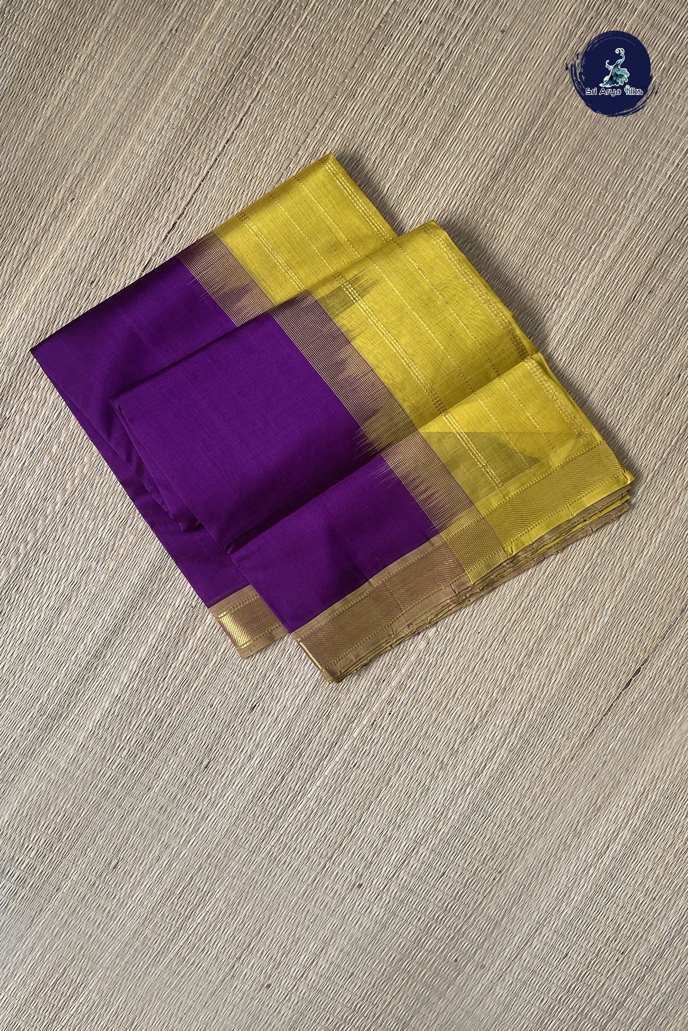 Dark Brinjal Simple Silk Cotton Saree With Plain Pattern