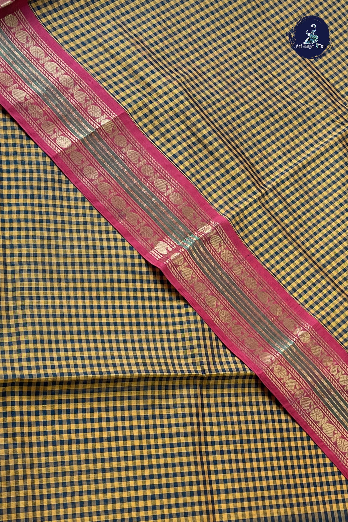 Multi Colour Korvai Silk Cotton Saree With Checked Pattern