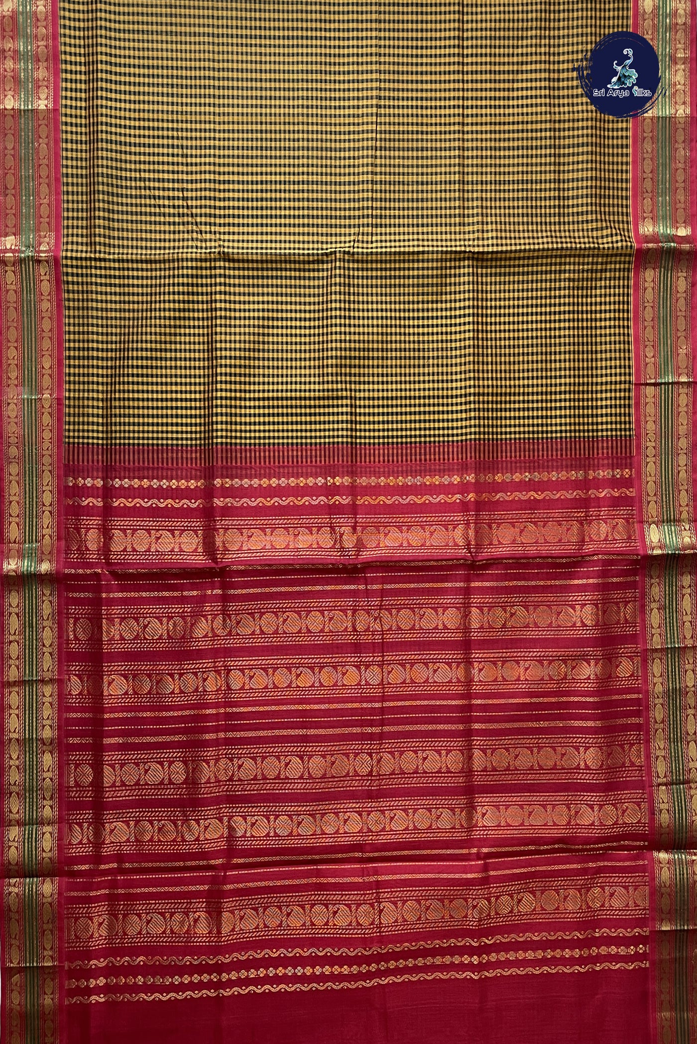 Multi Colour Korvai Silk Cotton Saree With Checked Pattern