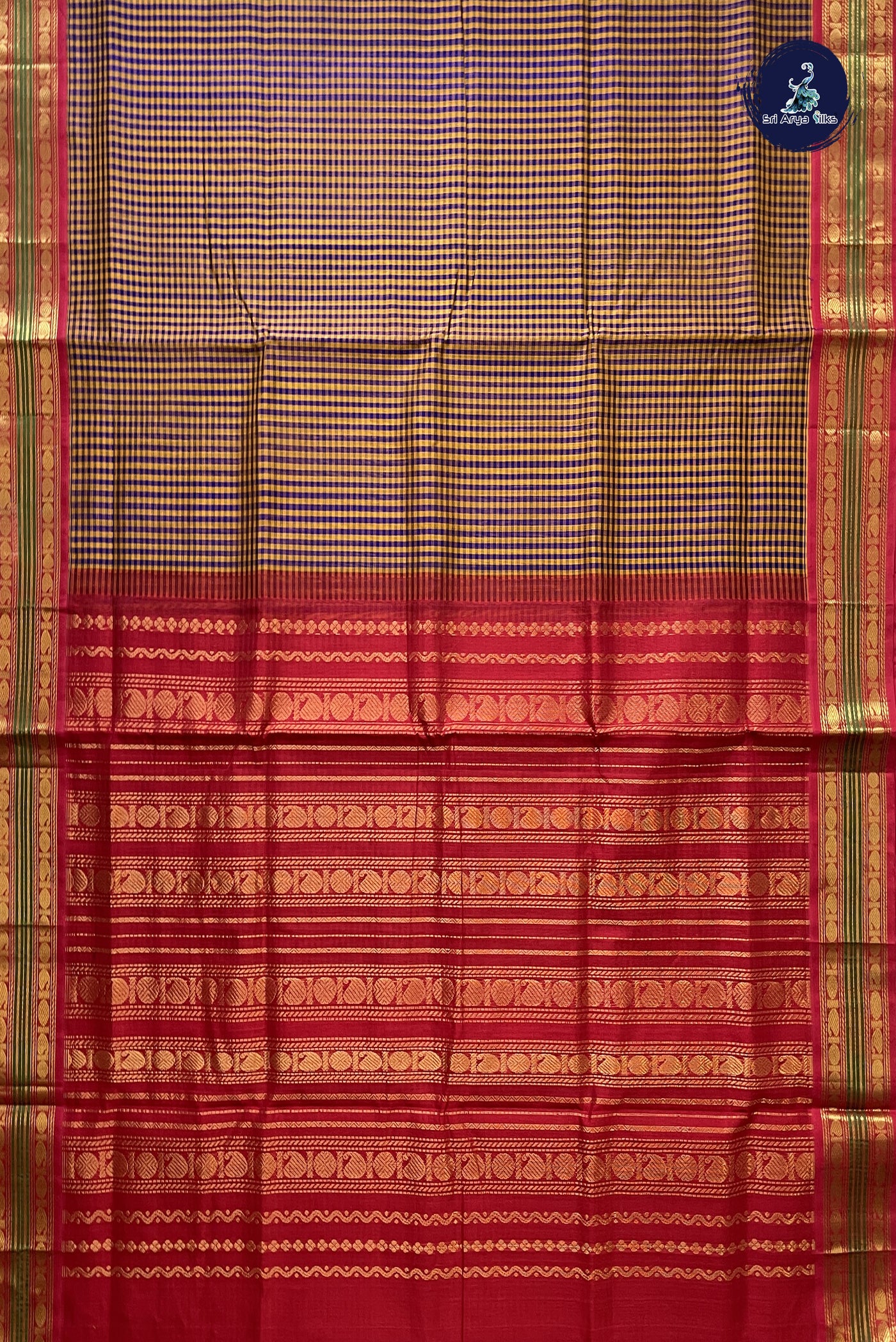 Multi Colour Korvai Silk Cotton Saree With Checked Pattern