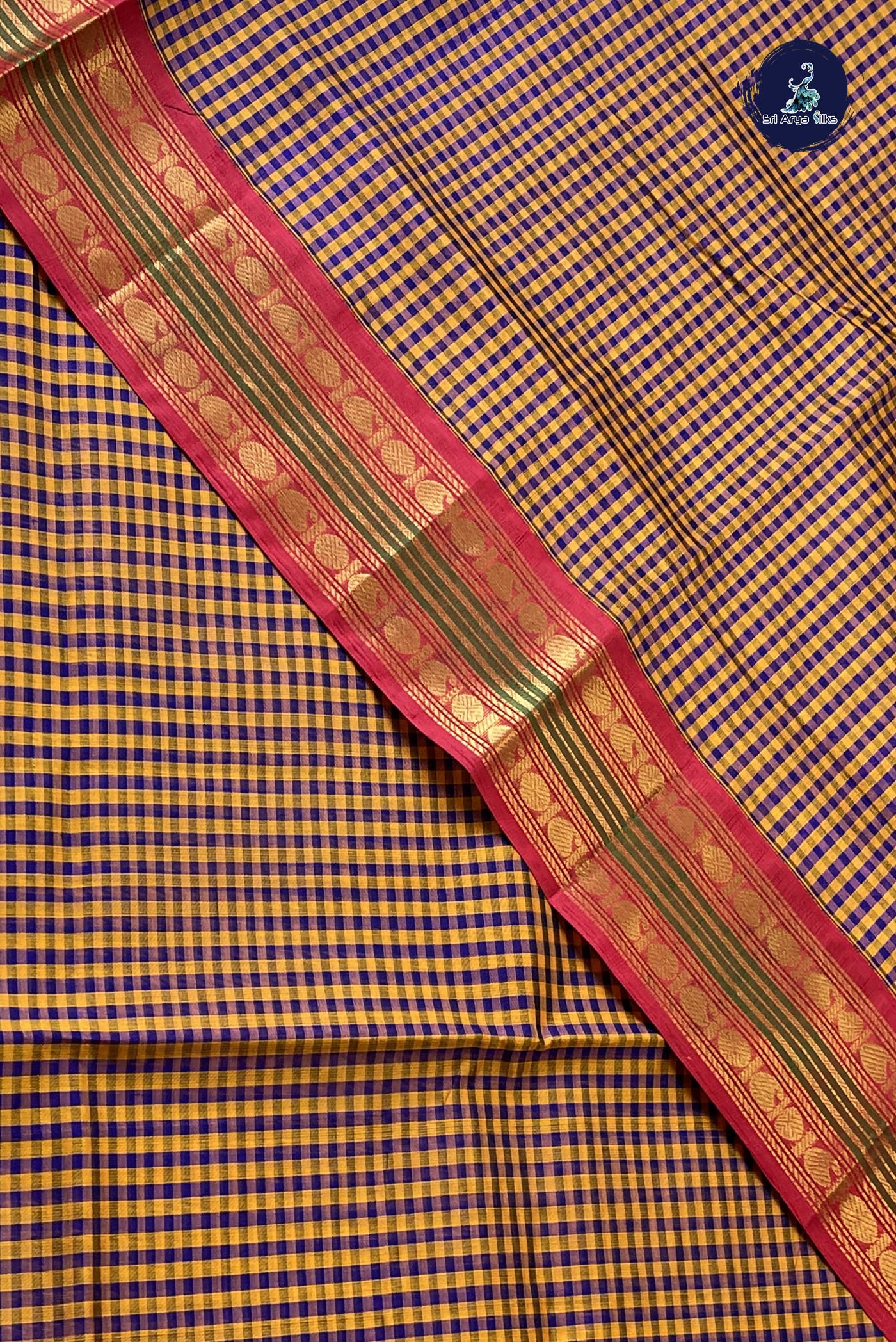 Multi Colour Korvai Silk Cotton Saree With Checked Pattern