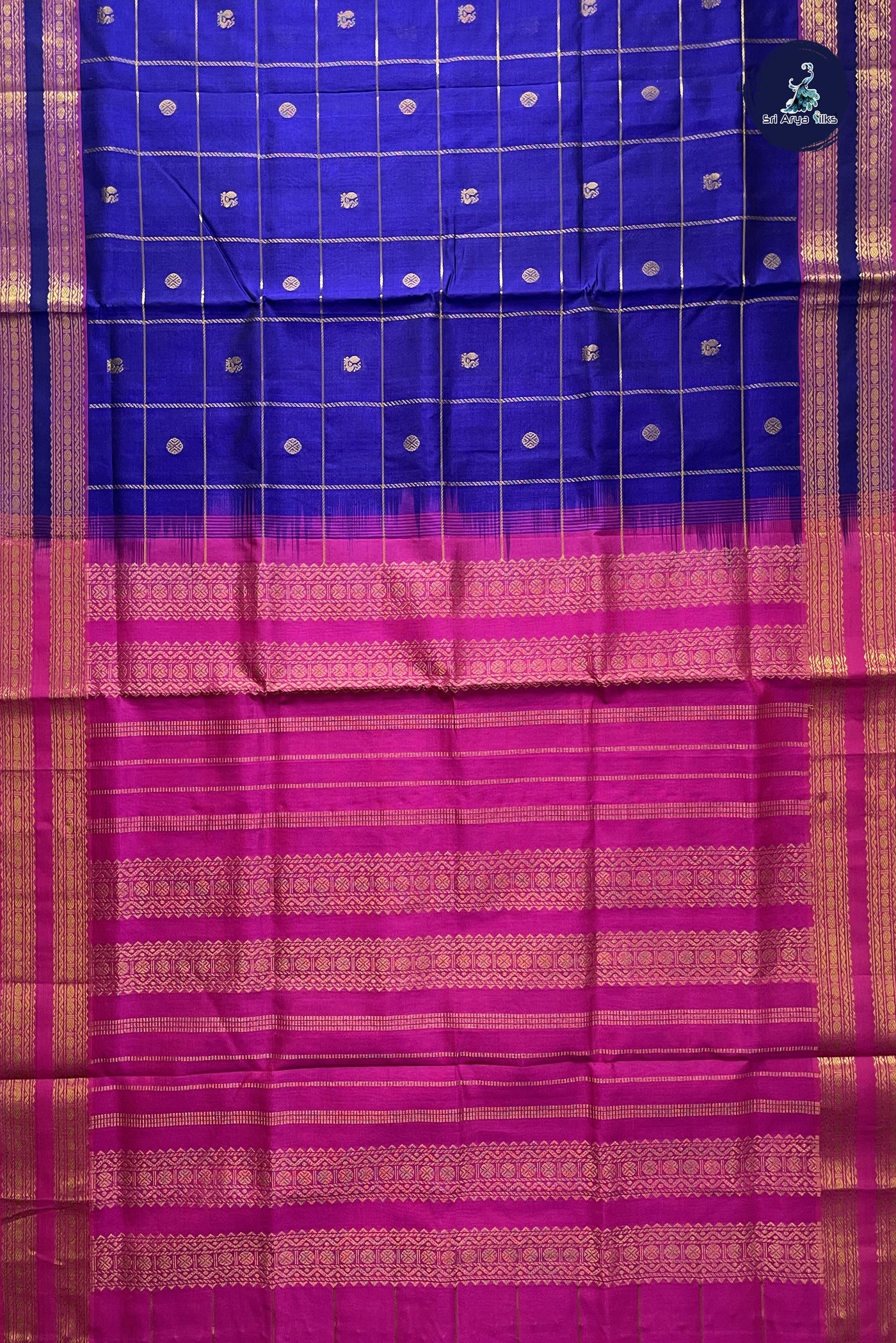 Violet Checked Saree With Zari Checked Pattern