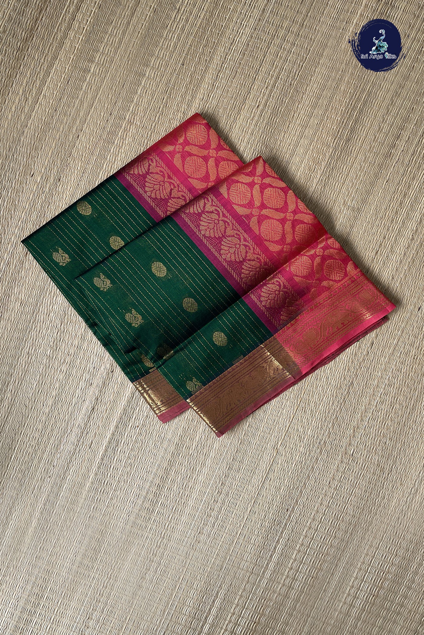 Green Bridal Silk Cotton Saree With Stripes Pattern