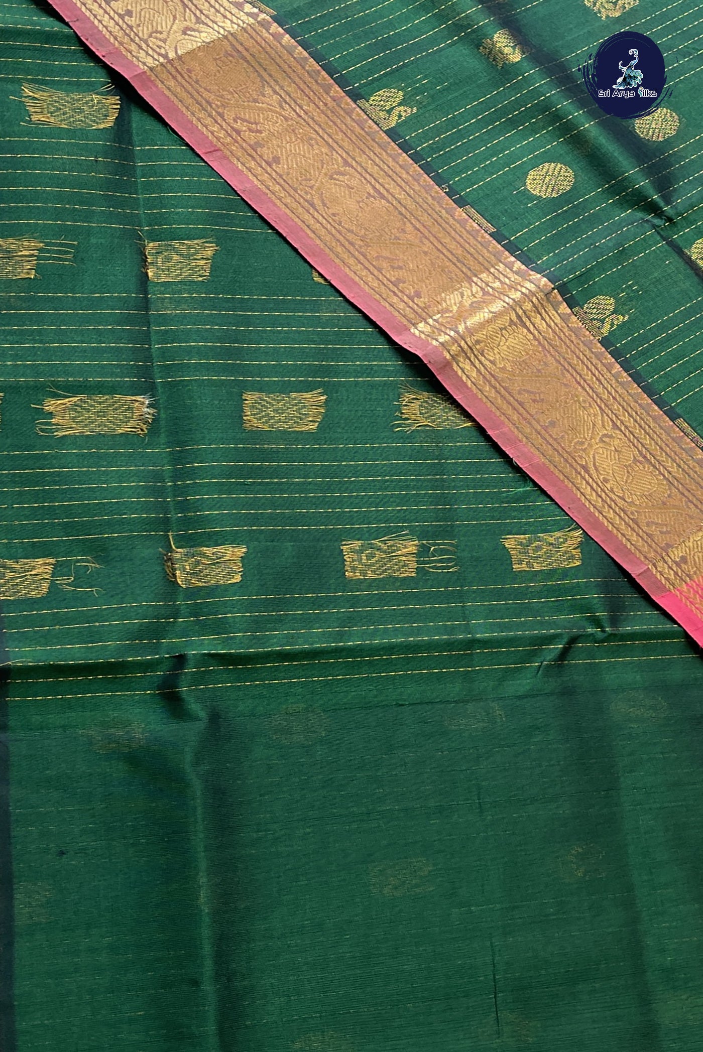 Green Bridal Silk Cotton Saree With Stripes Pattern