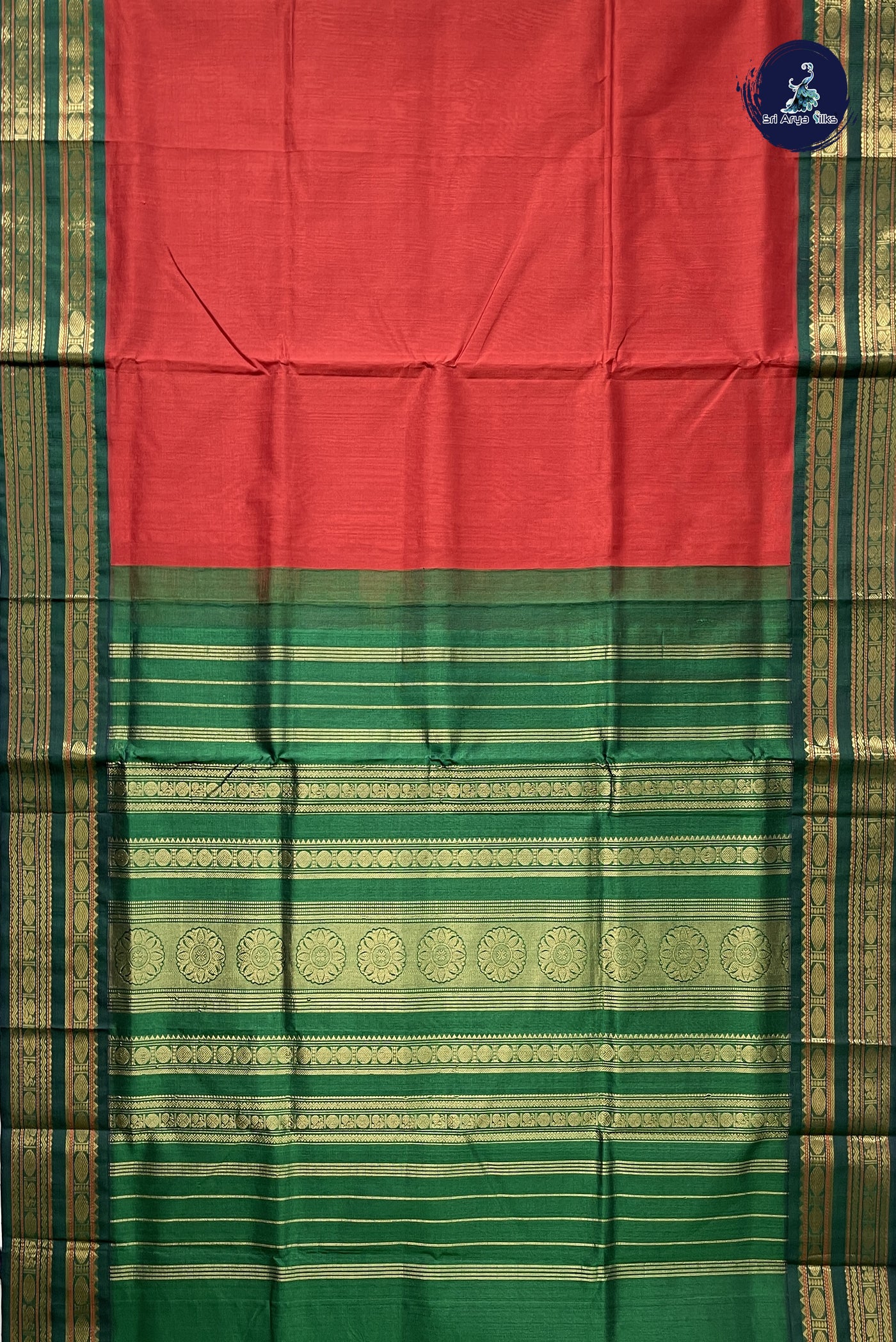 Rust Korvai Silk Cotton Saree With Plain Pattern