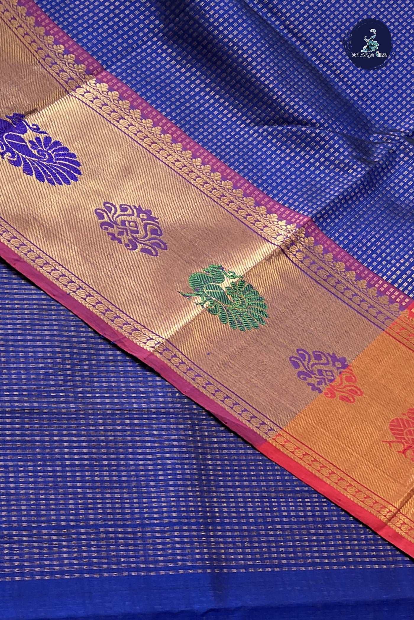 Dark Blue Bridal Silk Cotton Saree With Jacquard Pattern