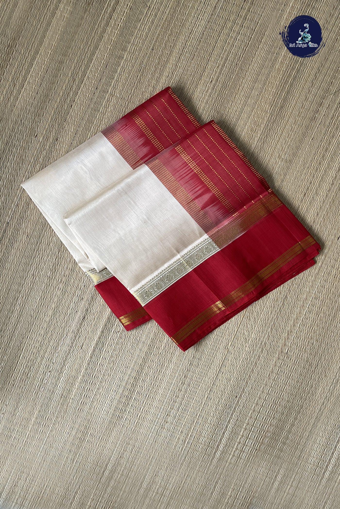 Off White Korvai Silk Cotton Saree With Plain Pattern