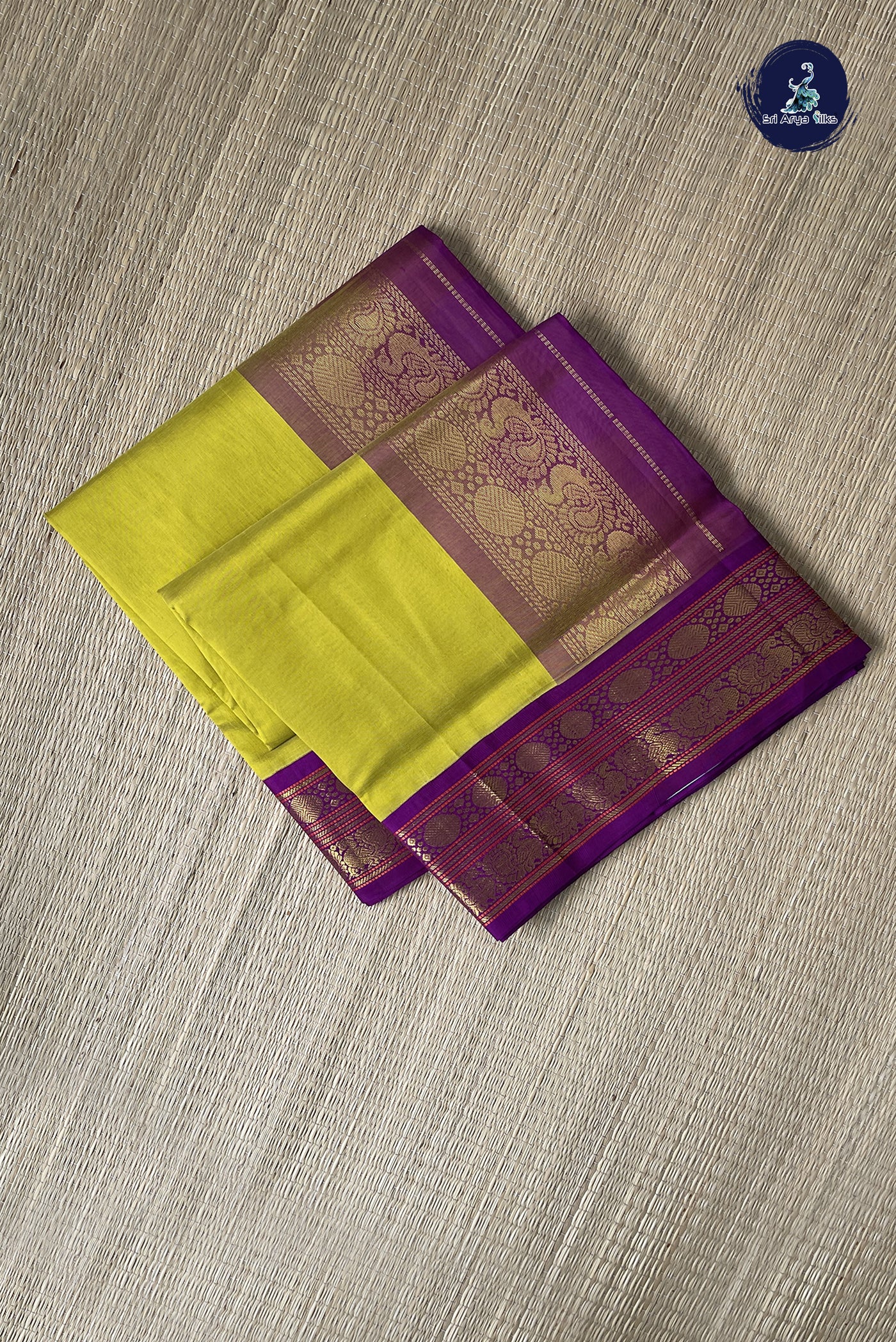 Mustard Yellow Korvai Silk Cotton Saree With Plain Pattern