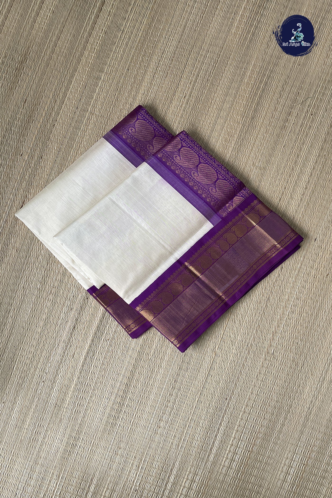 Off White Korvai Silk Cotton Saree With Plain Pattern