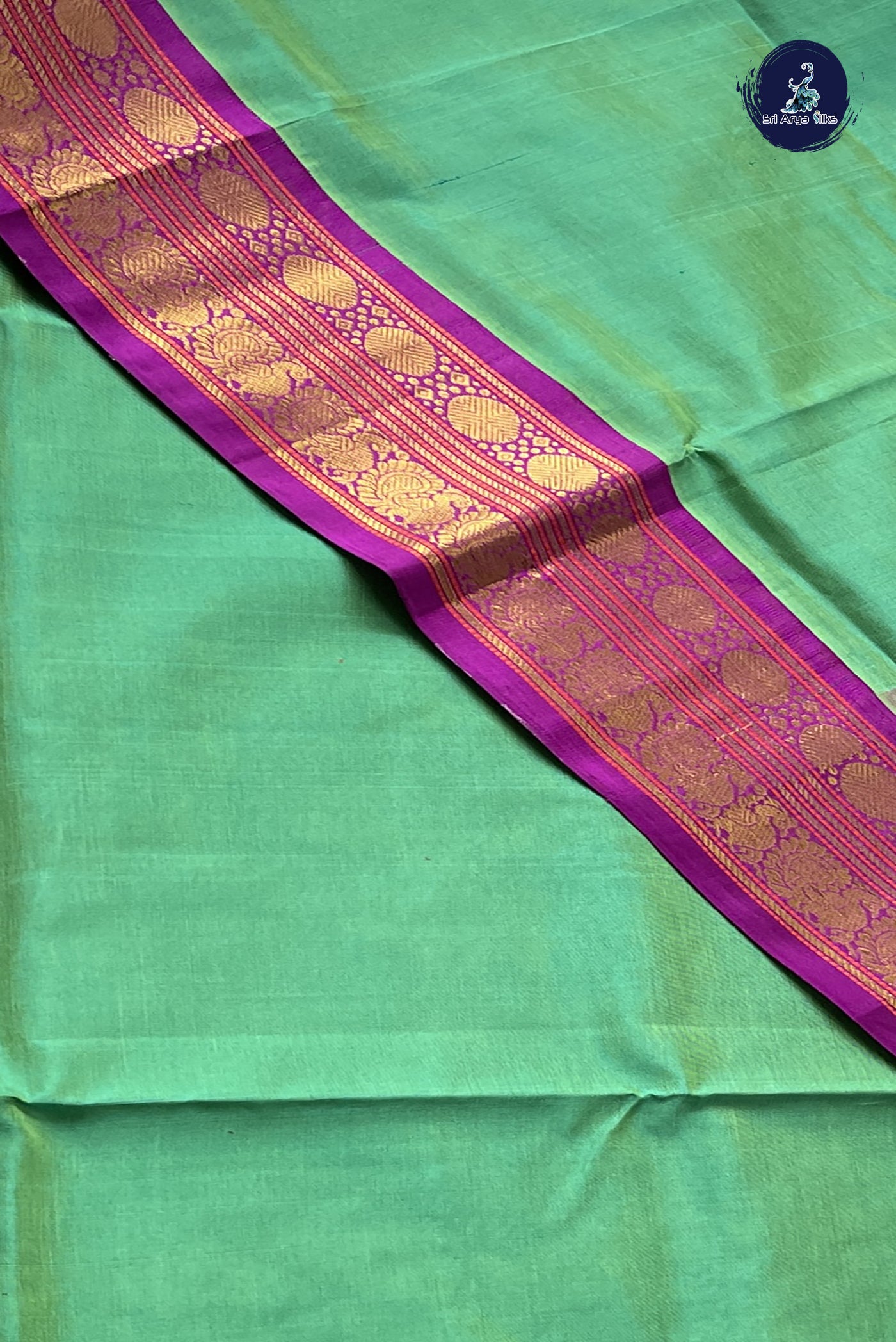 Teal Korvai Silk Cotton Saree With Plain Pattern