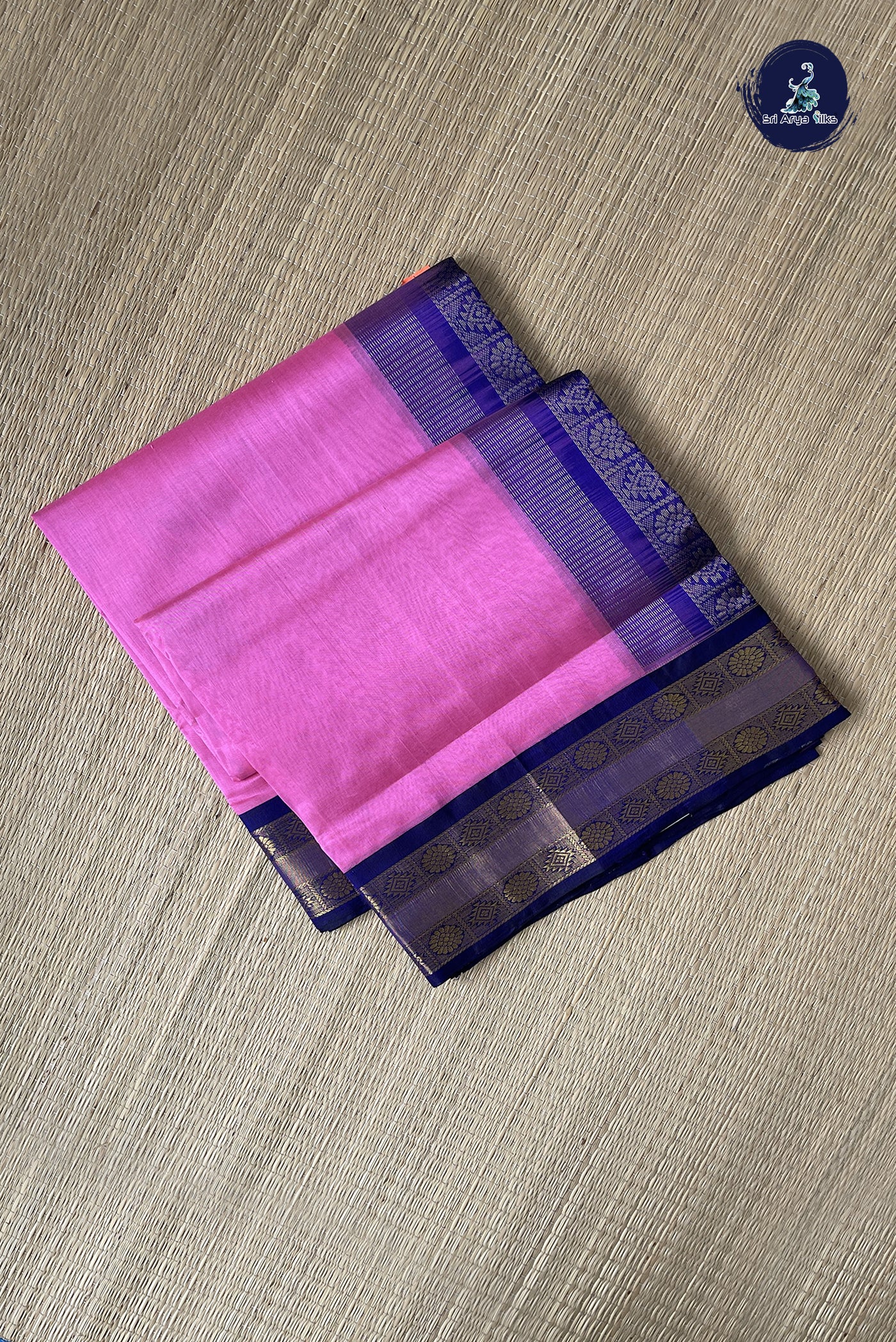 Candy Pink Korvai Silk Cotton Saree With Plain Pattern