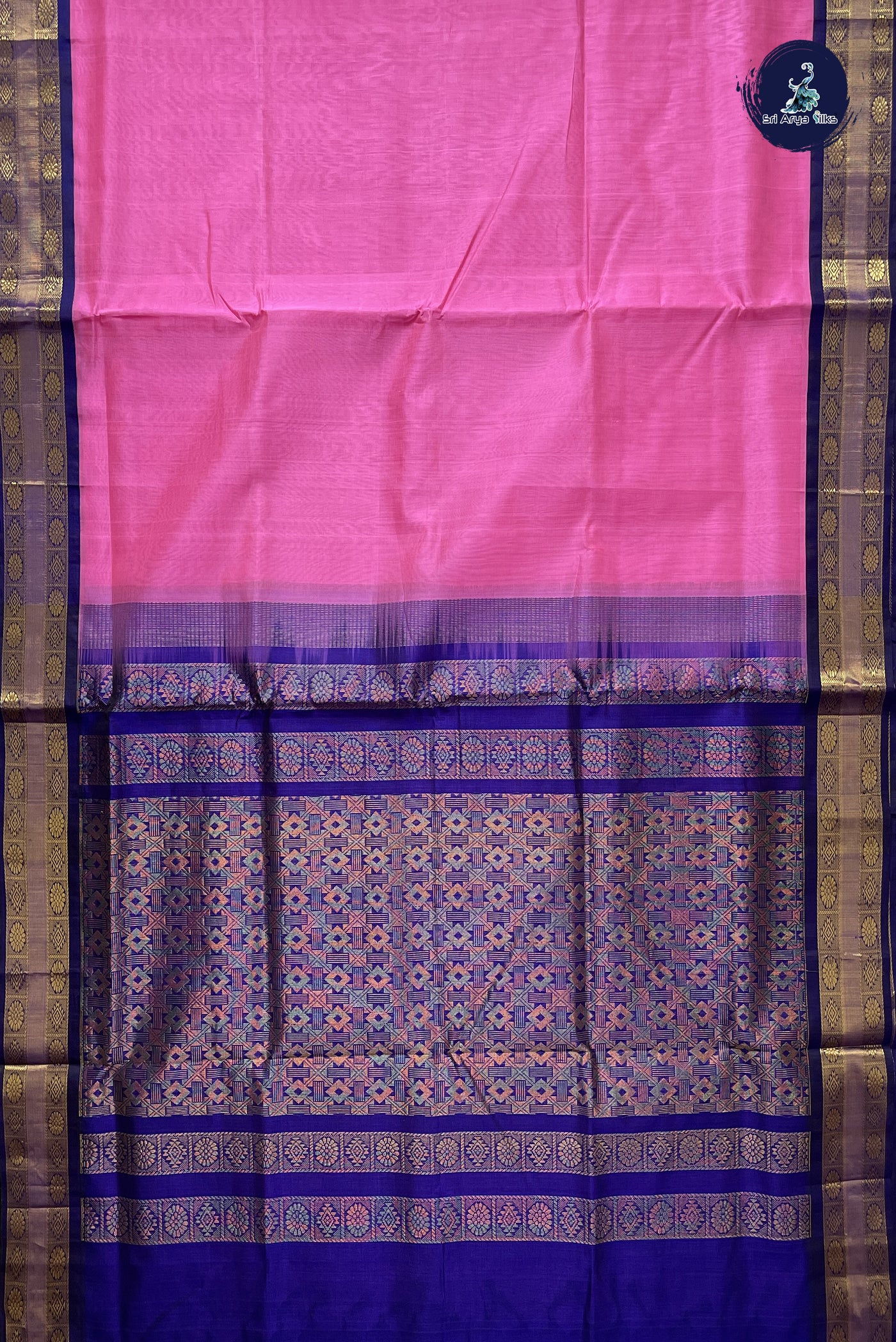 Candy Pink Korvai Silk Cotton Saree With Plain Pattern