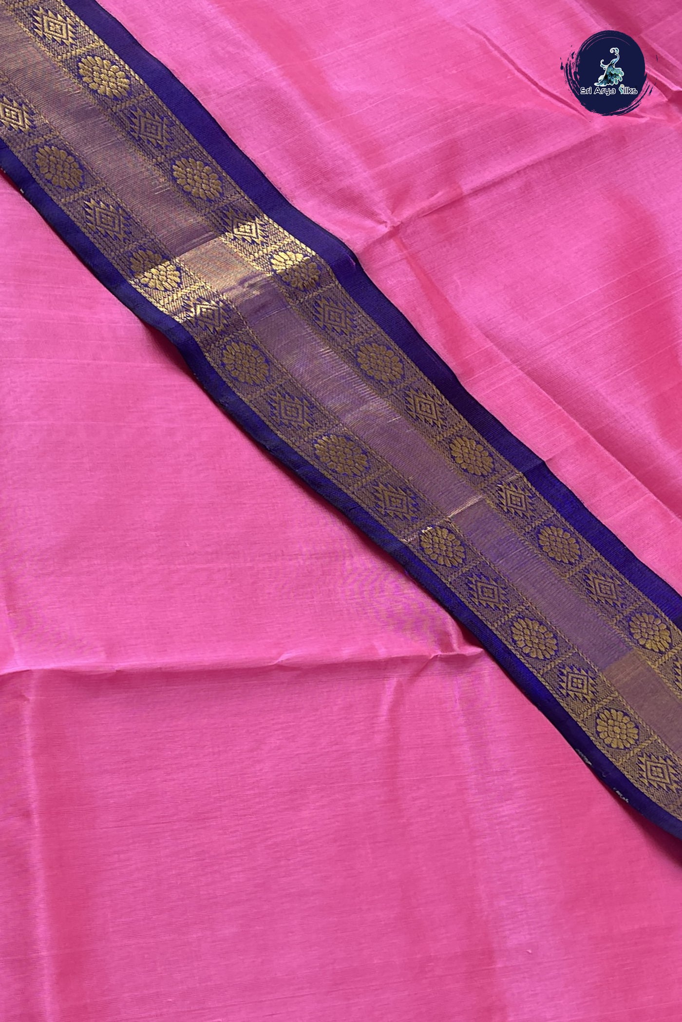 Candy Pink Korvai Silk Cotton Saree With Plain Pattern